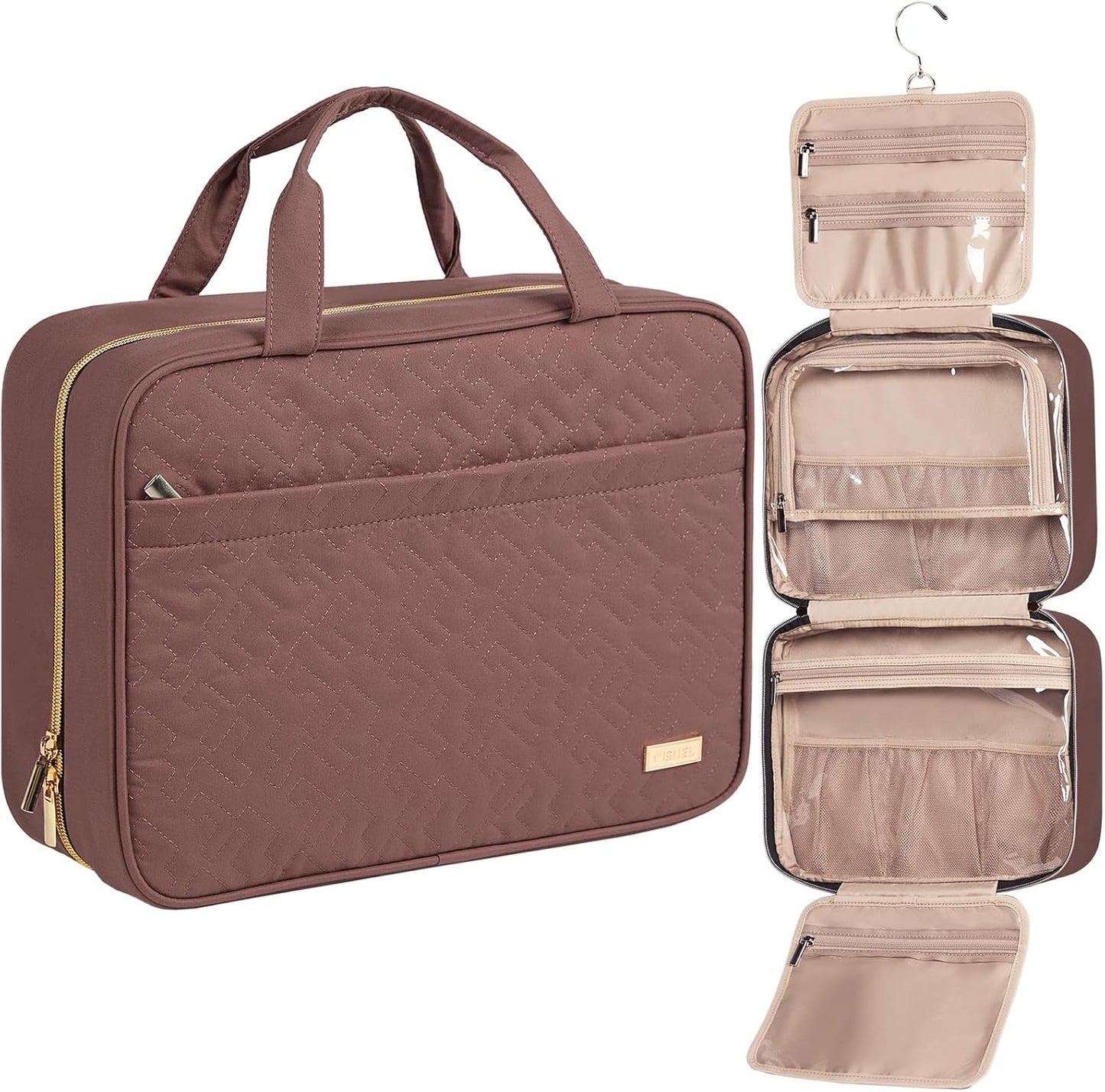 NISHEL Travel Toiletry Bag - Portable Hanging Organizer for Shampoo, Conditioner & Makeup | Medium Pink