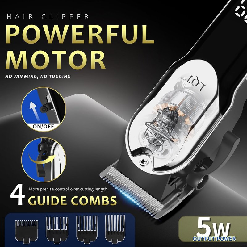 Professional Barber Kit - Cordless Hair Clipper & Trimmer Set with LED Display | USB-C Rechargeable, Precision Blades, Low Noise