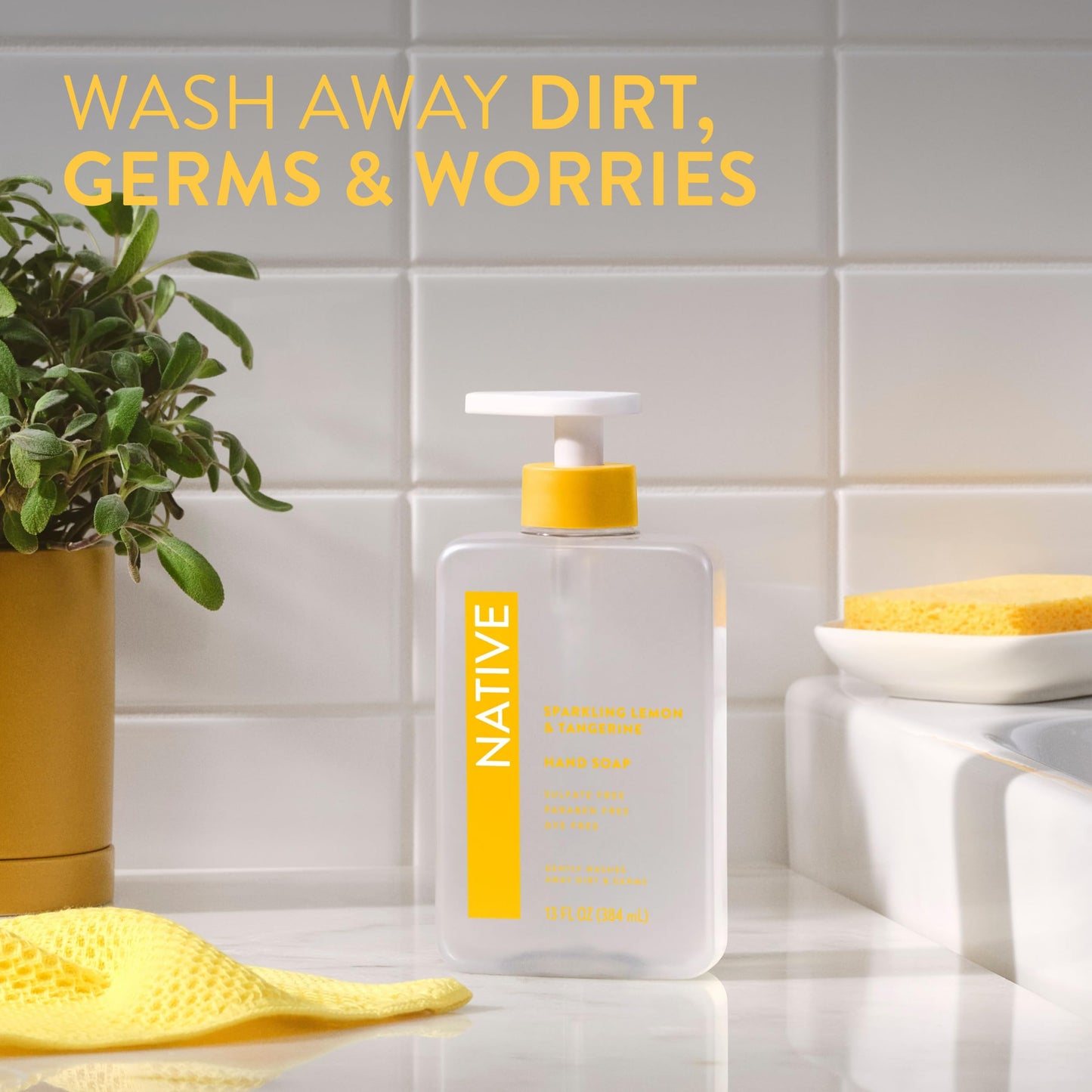 Native Liquid Hand Soap, Sparkling Lemon & Tangerine Scent, Non-Drying Formula for Soft, Smooth Hands, Made with Plant-Based Cleansers, Sulfate & Paraben Free, 13 oz Bottle