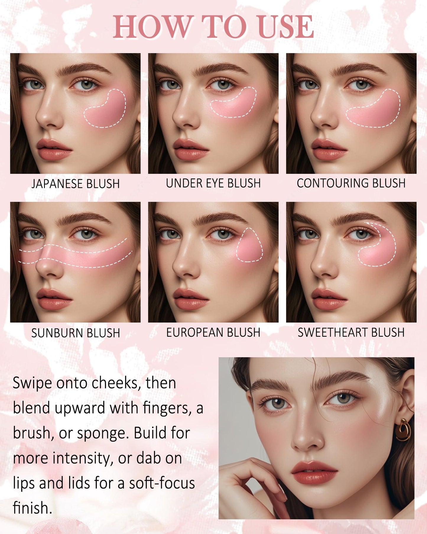 4 Colors Blush Palette for Cheeks, Matte Pink Face Contour Blush Powder, Long Lasting Blendable Blusher Palette, Natural Finish, High Pigment Beauty Blushes with Brush Makeup Gift Kit for Women-Set Y1