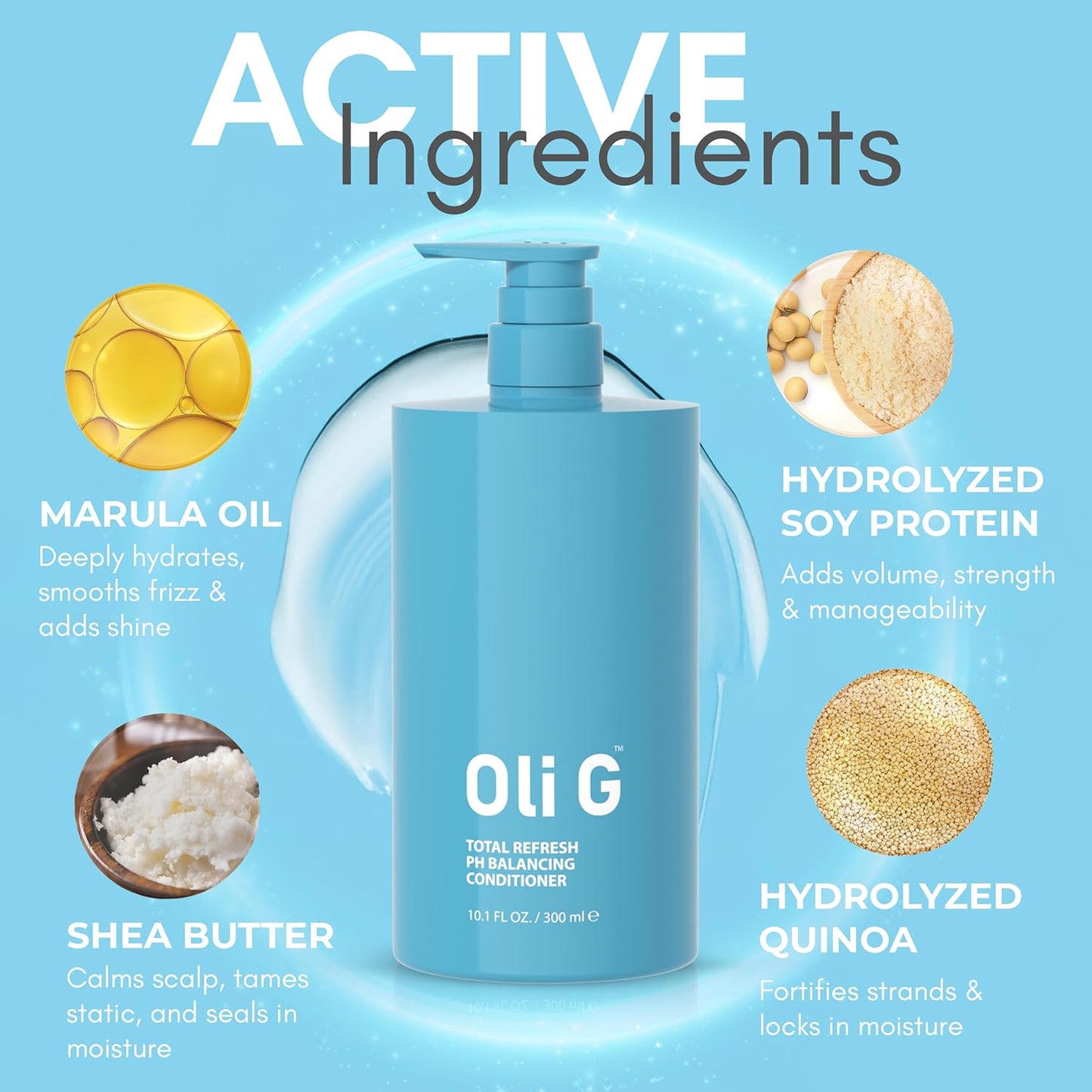 Oli G pH Balancing Hair Conditioner - Lightweight Daily Formula with Marula Oil & Shea Butter | 10 fl oz