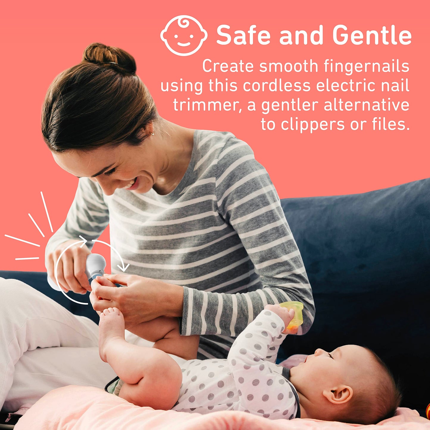 PureBaby Electric Nail Trimmer - New & Improved 6-Piece Cordless Nail Drill, 4 Attachments, 2 Speeds with Bidirectional Rotation, LED Light, Hidden File Storage, & Carrying Case for Newborns & Baby