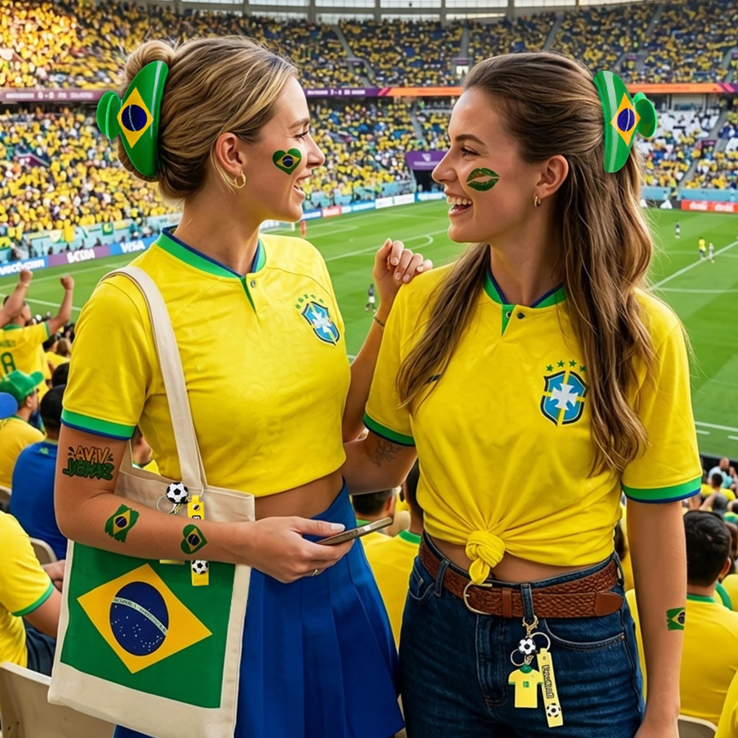 ANFONG Brazil Hair Claw Clip, World Cup 2026 Merchandise Gifts Set: World Cup Hair Accessories, Soccer Keychain & Brazil Flag Tattoos for Women Game Day Parties, Stadium Looks