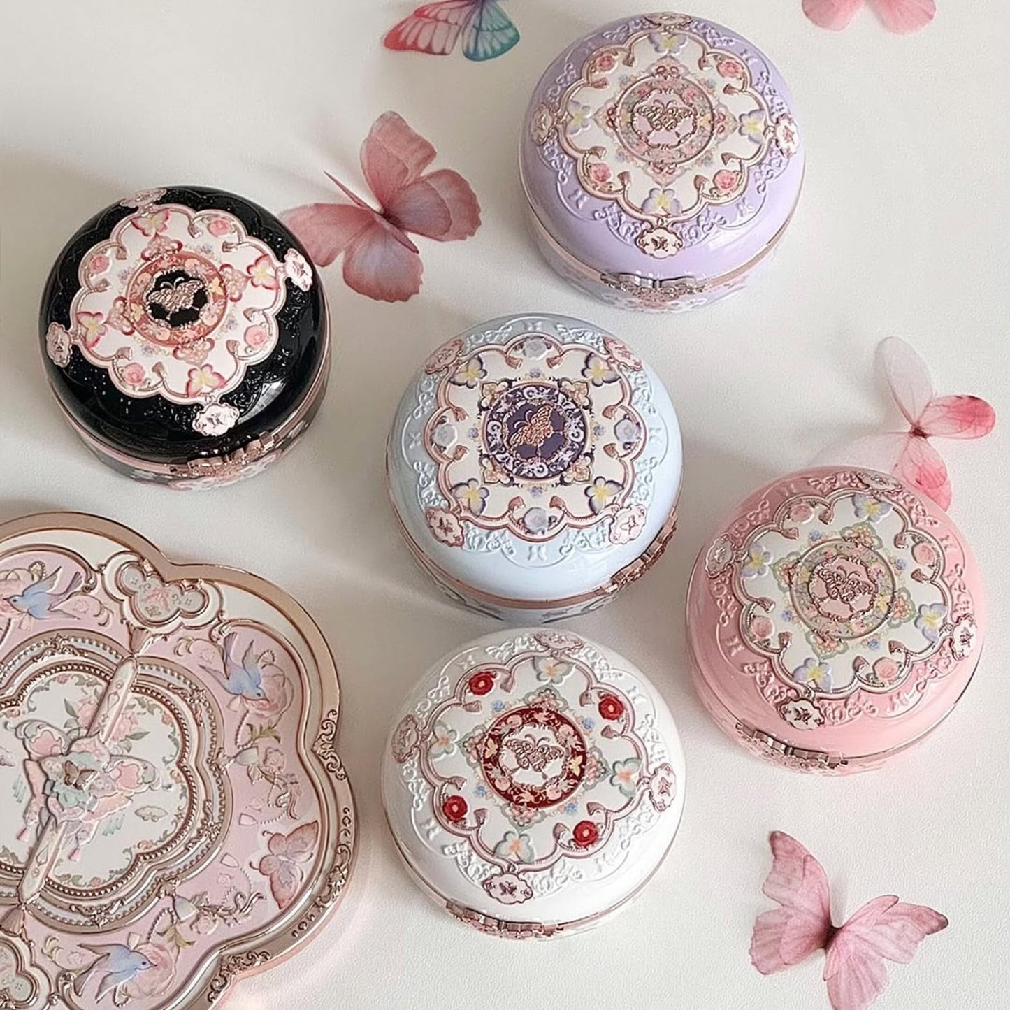 Flower Knows Butterfly Cloud Collar Rouge Box Highlighting & Blush Duo Powder,Pink Matte Finish Blush & Highlighter Palette,Buildable & Blendable Makeup Blush for cheeks(03 Pastel Lotus)