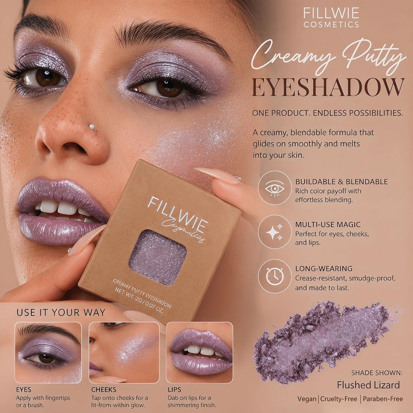 Chameleon Chrome Eyeshadow - Duochrome Lavender & Blue Reflects | Iridescent Metallic Shimmer, Bouncy Texture