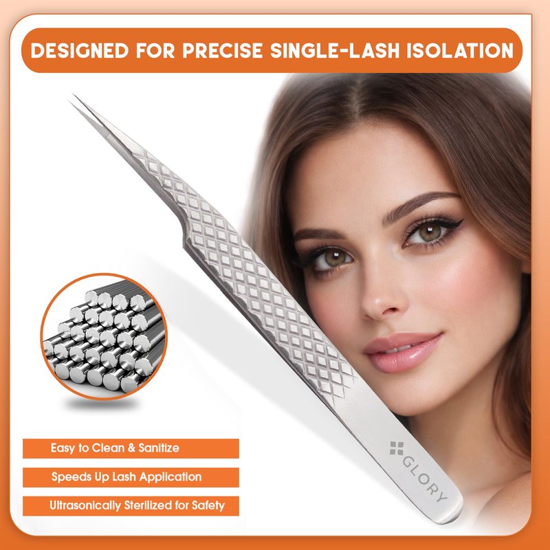 Precision Fiber Tips Perfect Tweezers for Isolation and Classic Eyelash Extensions, Stainless Steel Pro Straight Tip Anti-Slip Diamond Grip Tweezers for Lash Artists, Nail Art & jewelry work