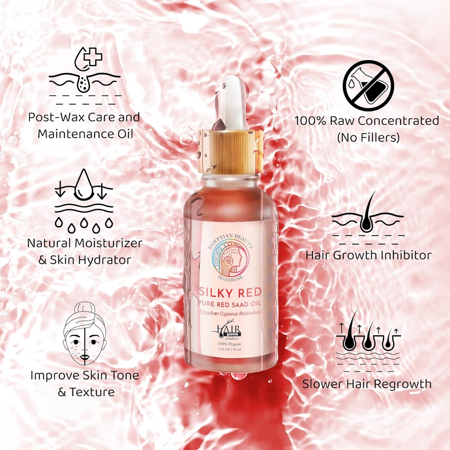 **Egyptian Cyperus Rotundus Hair Removal Oil - Pure Red Saad Concentrate | Post-Wax Skin Nourisher & Hair Growth Inhibitor**