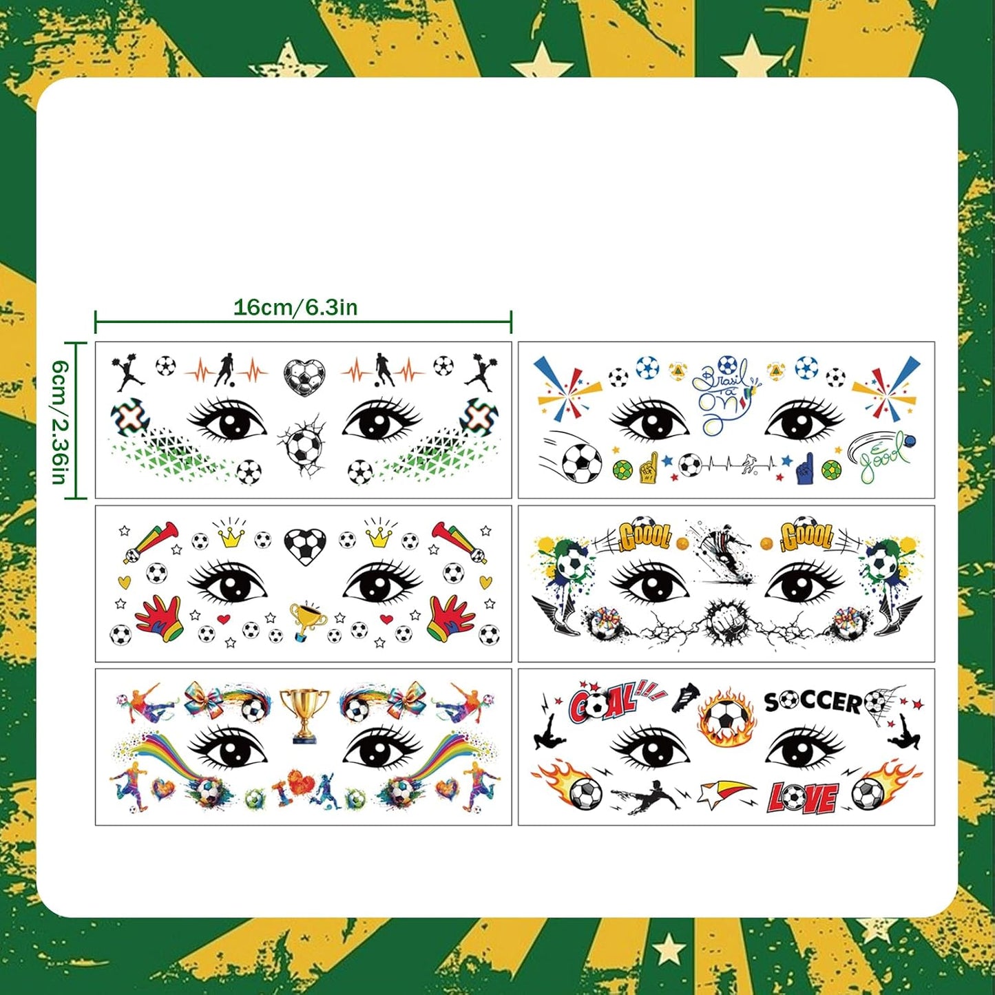 Soccer Temporary Tattoos - Waterproof Cartoon Face Stickers | 6 Fun Styles for Party Makeup