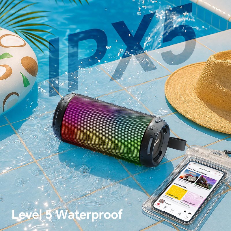 FULMINARE Bluetooth Speaker Wireless TWS Pairing 26W HD Loud Stereo Portable Bluetooth Speakers 6.0 with 16H Playtime, RGB LED Light, IPX5 Waterproof for Home Outdoor Party Gift Black