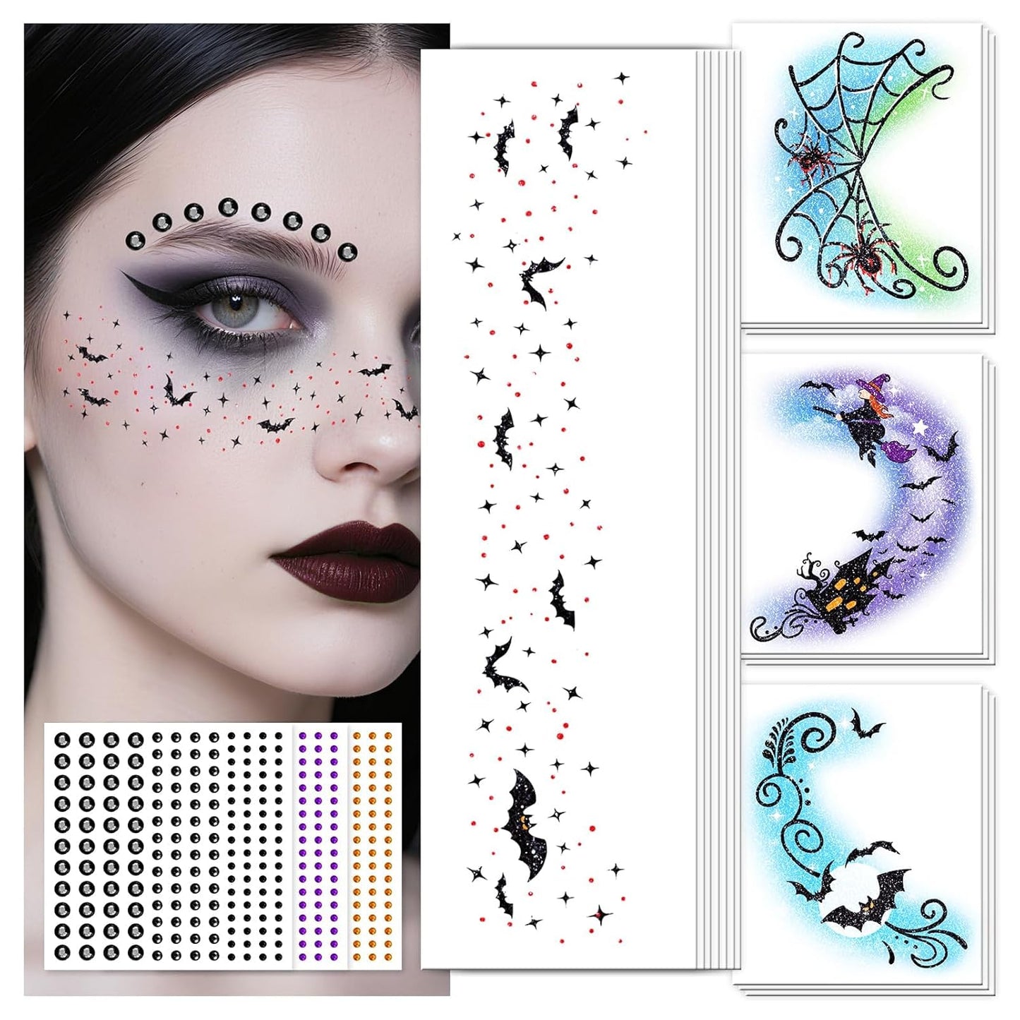 4th of July Face Tattoos - Glitter Freckles & Red White Blue Gems | Patriotic Makeup Accessories for Independence Day