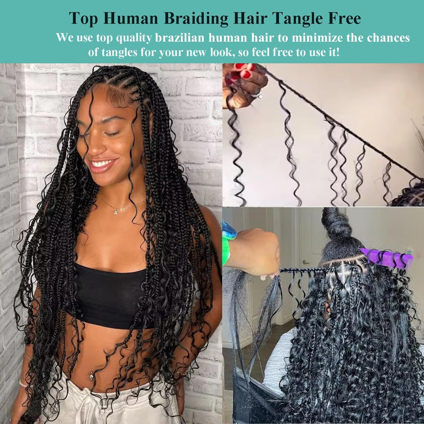 Chocolate Brown Human Braiding Hair - Deep Water Wave Extensions | 16 Inch Curly Bulk Hair, 110g, 2 Bundles