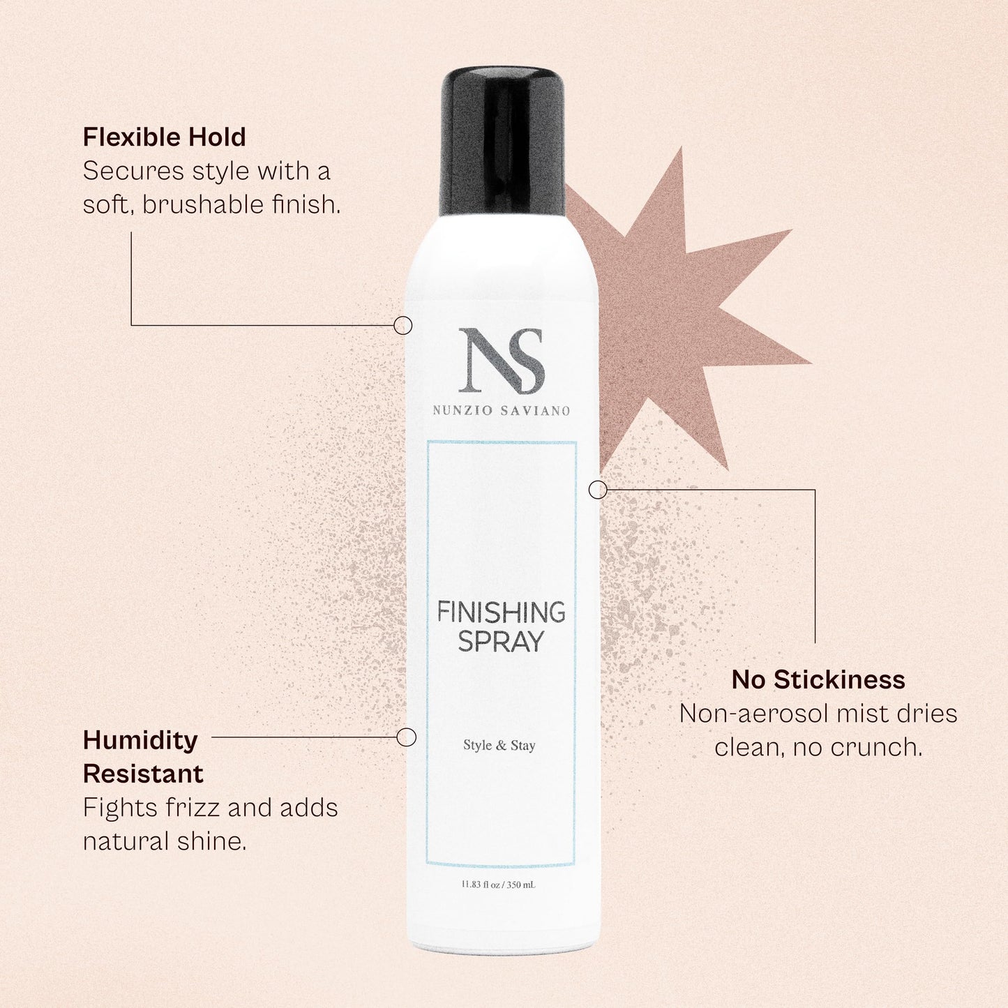Nunzio Saviano Finishing Spray –Style & Stay – Lightweight, Non-Aerosol Hold Without Residue 11.83 oz / 350 mL