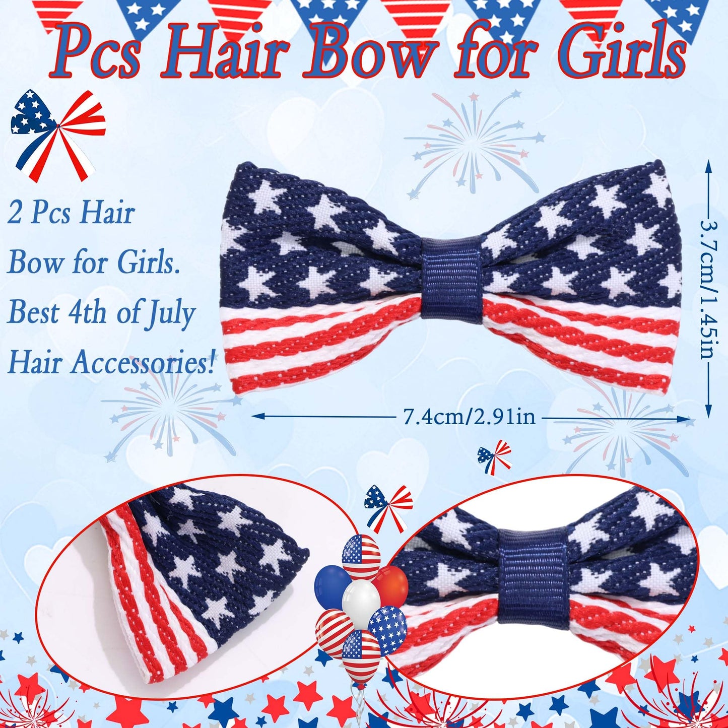 FARSYOD Hair Bow 4th of July Bows for Girls American Flag Hair Clips Patrioctic Bowknot Barrette USA Hairpin Red White Blue Accessories for Independence Day