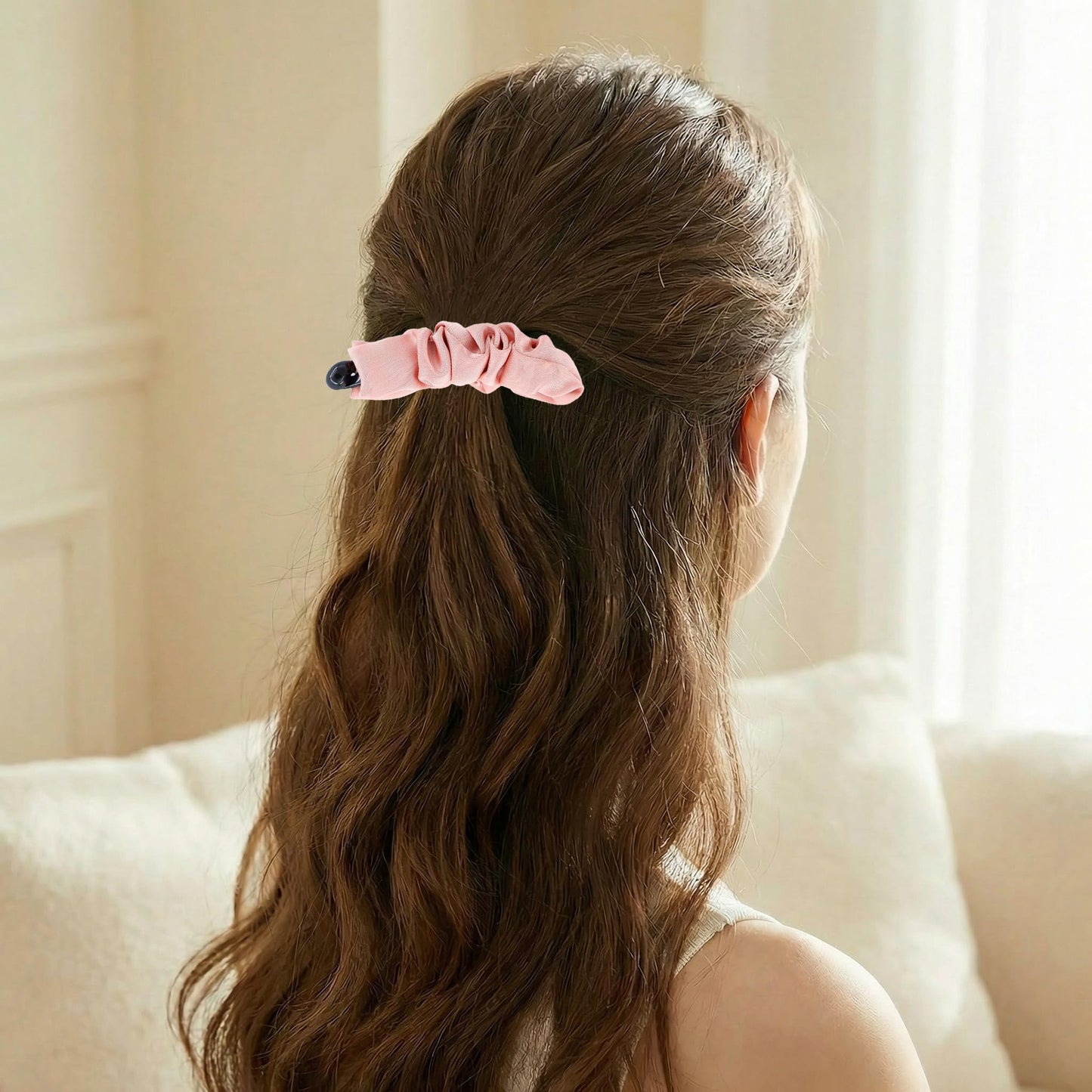 OKKRMGZ 5Pcs Banana Hair Clip Satin Clips for Women Small Mini Bannana Curly Stretchy Ponytail Barrettes Ruched Fabric Non Slip Styling Accessories for Thin Fine Hair