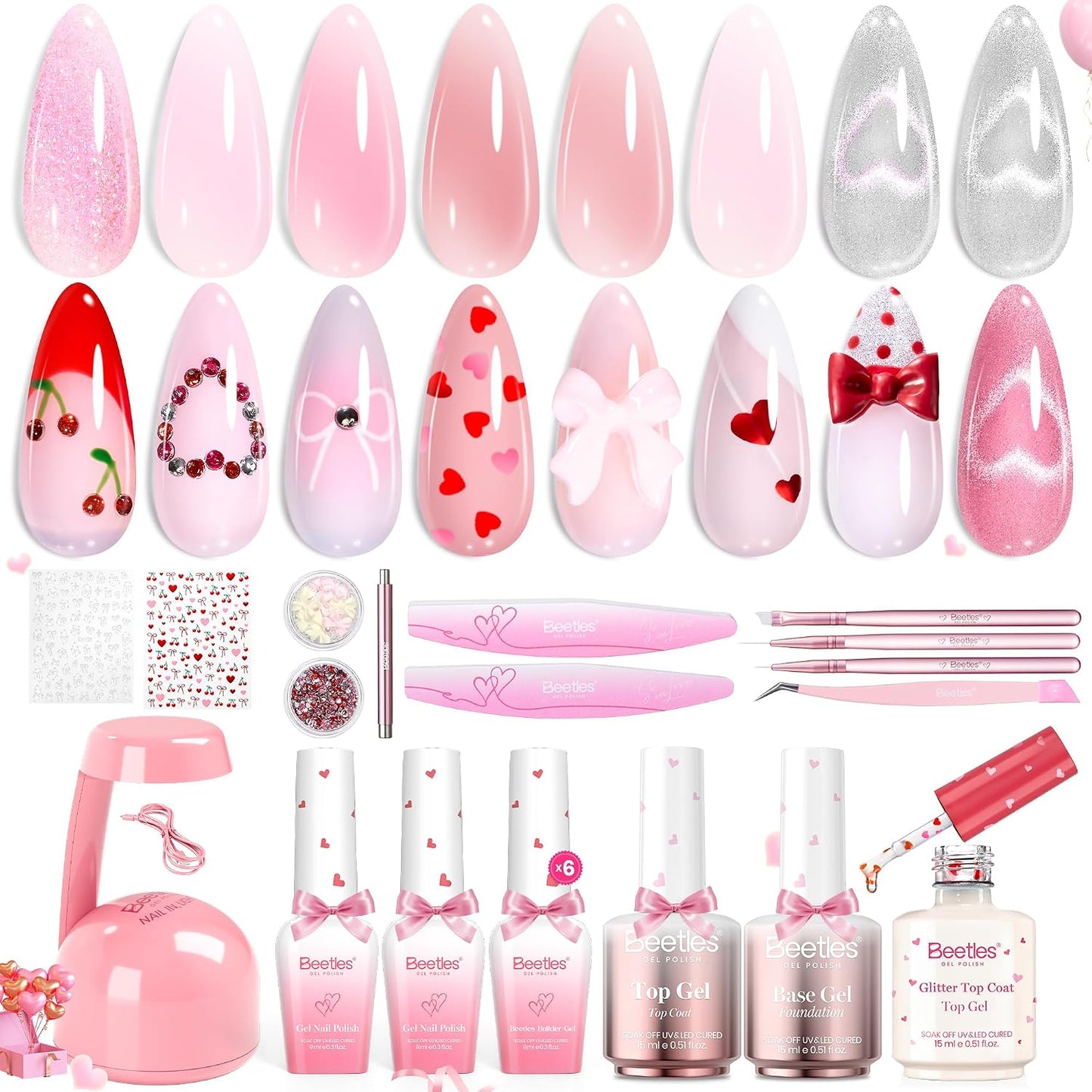 Beetles Gel Nail Polish Set - 23-Piece Summer Colors Collection | UV Gel Polish in Pink, Green, Blue with Base & Top Coat