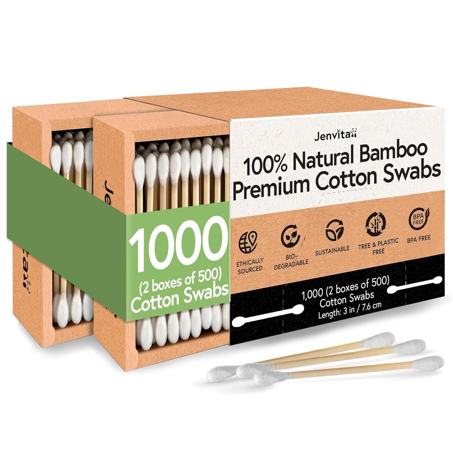 Bamboo Cotton Swabs for Ears - Hypoallergenic Double-Tipped | 500-Pack for Baby Care & Makeup Cleaning