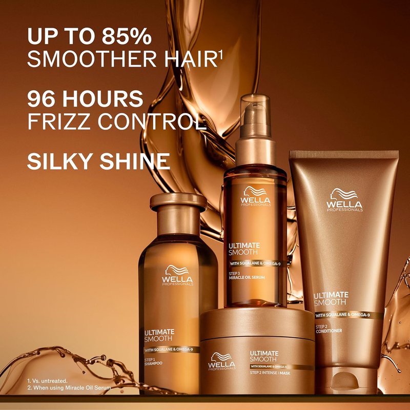 Wella Professionals Ultimate Smooth Shampoo - Nourishing Formula for Dry, Dull & Frizzy Hair | Color Safe, With Squalane & Omega 9