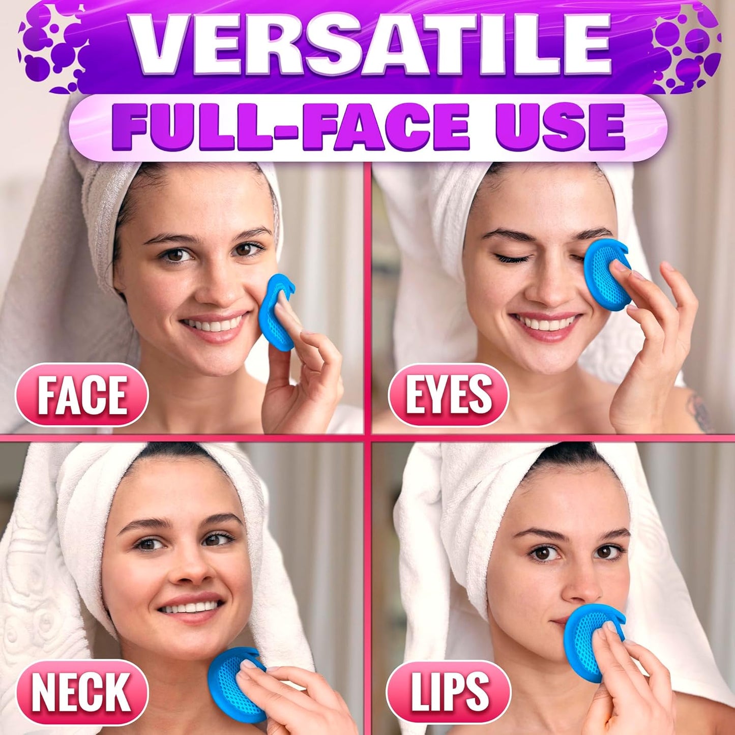2 in 1 Face Scrub Pads - Reusable Microfiber Makeup Remover & Exfoliating Washcloth | 3 Pcs Set for Eyes, Lips & Neck