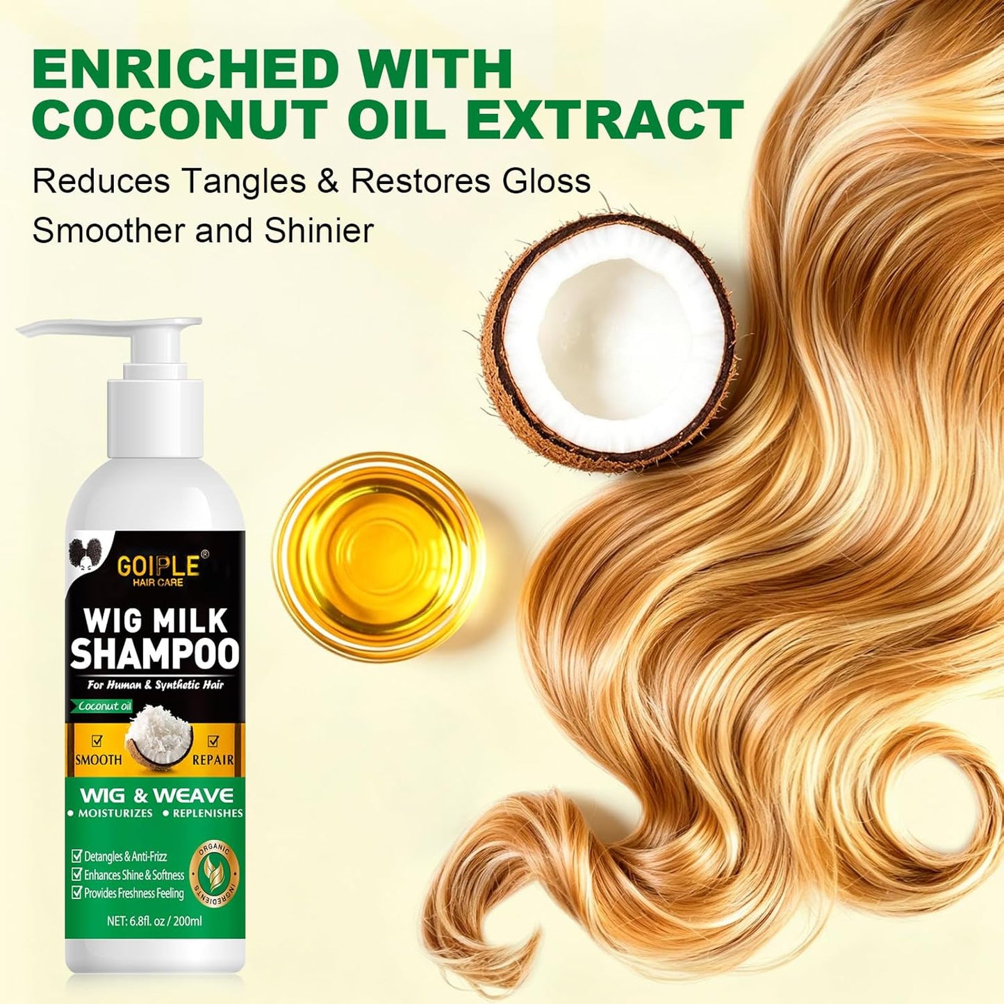 Wig Shampoo for Human & Synthetic Wigs - Detangle, Hydrate & Add Volume | Anti-Frizz Formula for Easy Combing