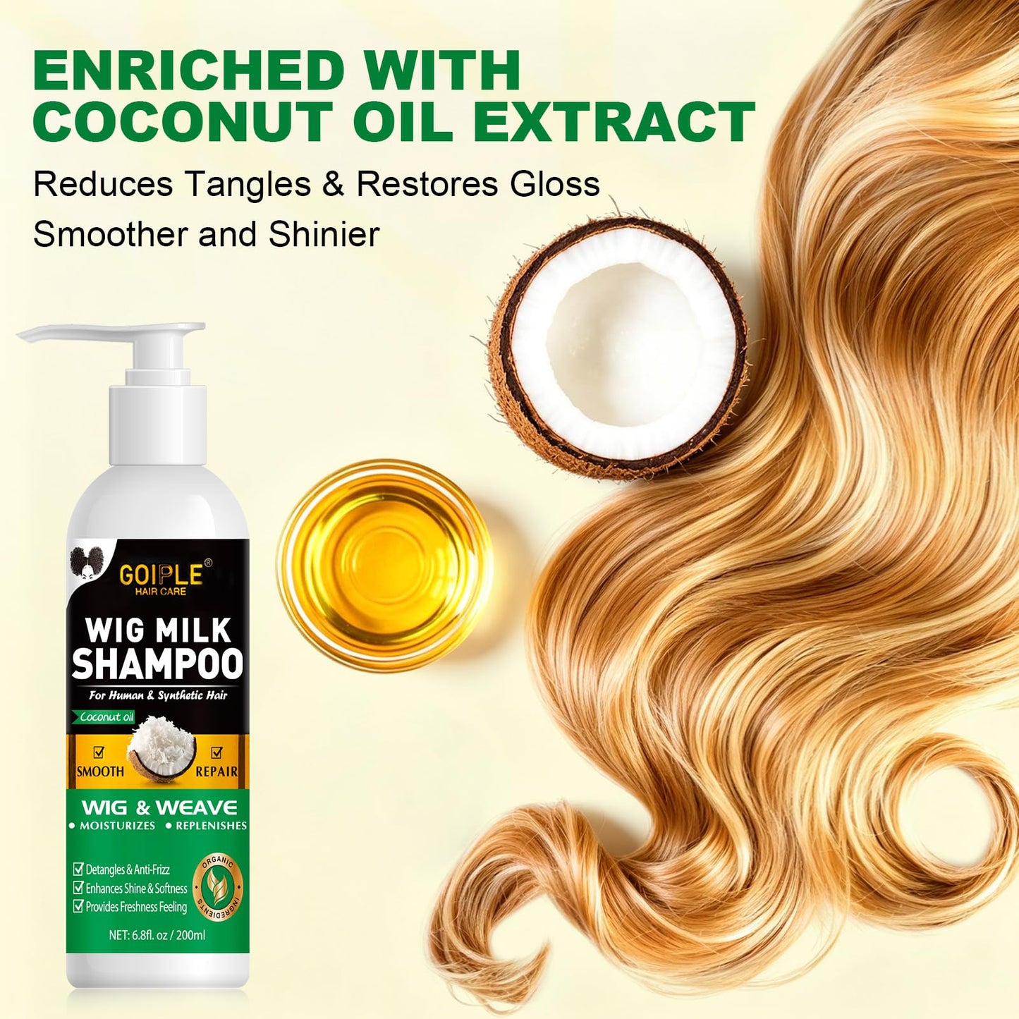 Wig Shampoo for Human & Synthetic Wigs Detangle and Anti-Frizz, Adds Body & Volume, Hydrates & Moisturizes, Promotes Silkiness & Shine, Easy Combing | Wig Shampoo for Synthetic Wigs Gently Cleanses