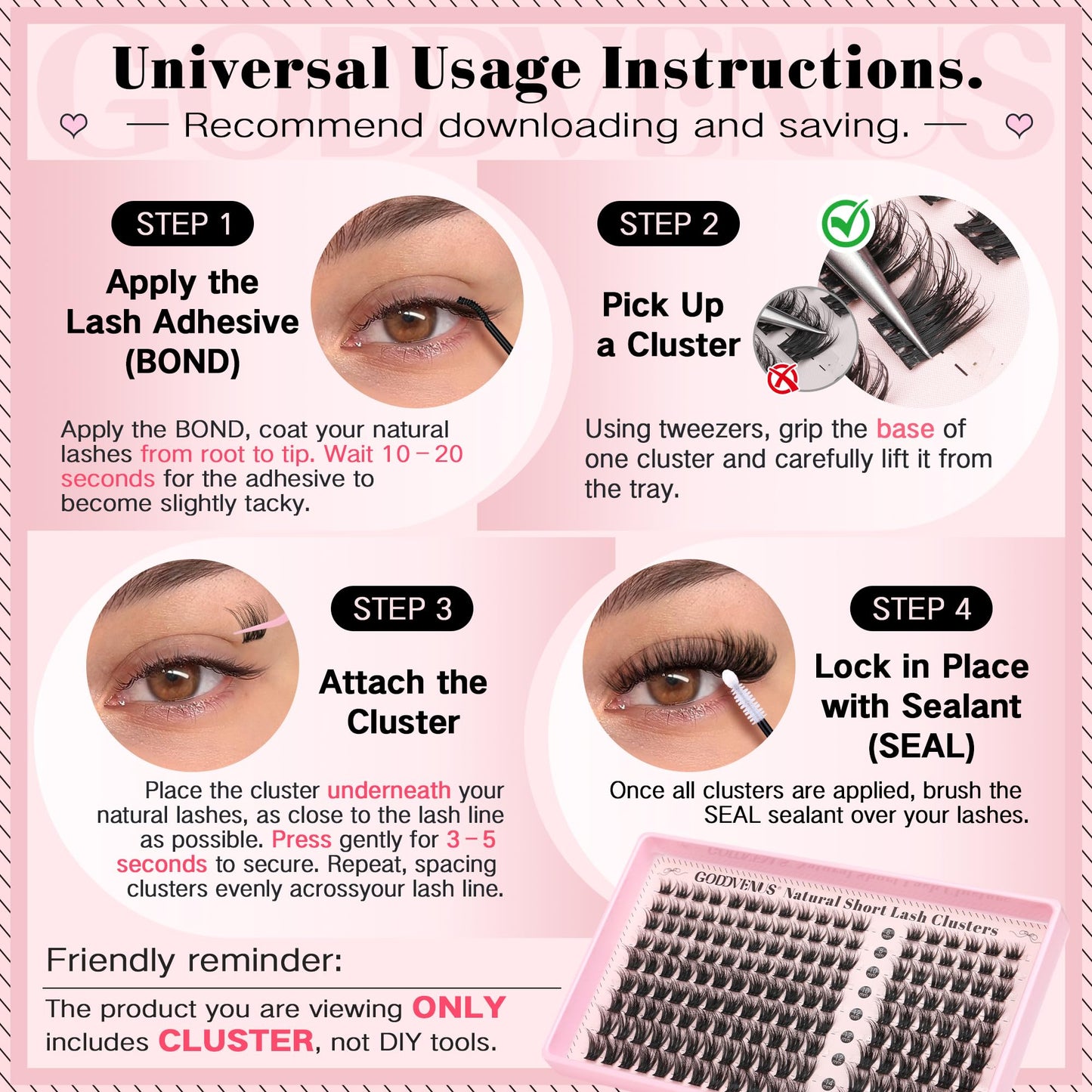 Goddvenus Short Lash Clusters 8-14mm Eyelashes Clusters Wispy Natural Cluster Eyelash Extensions Fluffy Individual Lashes, DIY false eyelashes for Short & Volume Lash Lovers