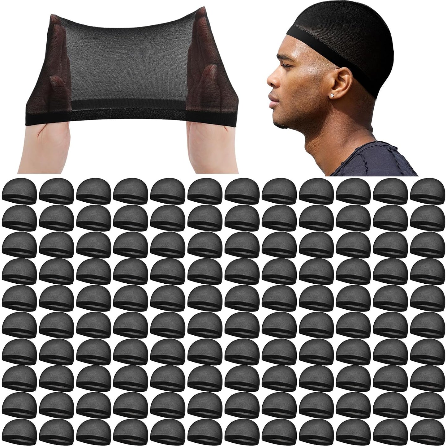 Stretchy Nylon Skull Wave Caps for Men - 10 Pcs Lightweight Beanie Set | Black