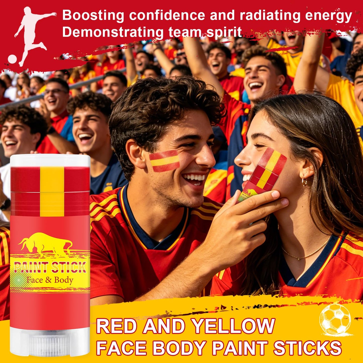 Red Yellow and Red Spain Face Body Paint Stick for 2026 World Cup Fan Soccer Baseball Softball Sports Eye Black Stick Makeup (Spain)