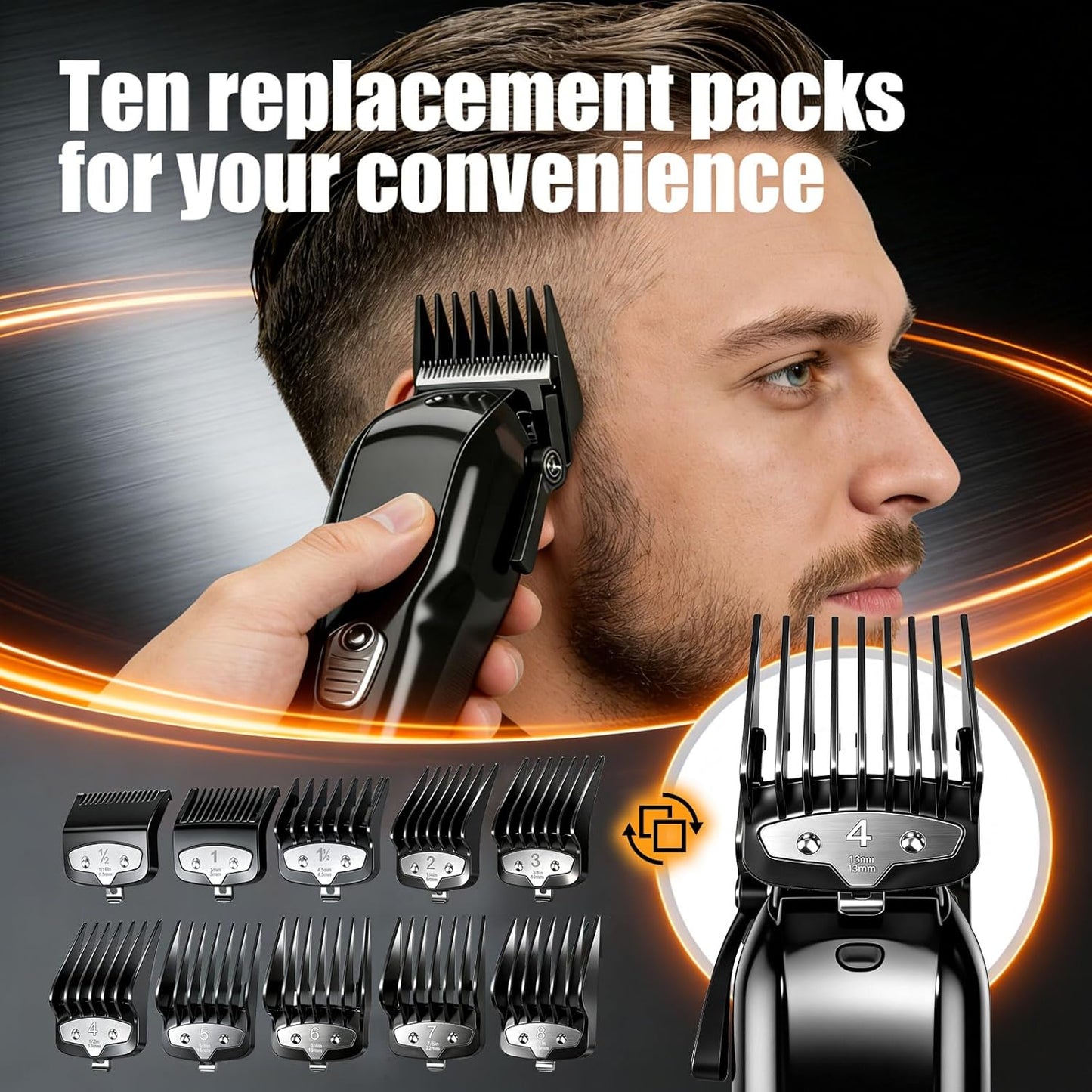 Wahl Clipper Guards Set - Replacement Cutting Guides for Precision Trimming | 10-Piece Set (1/16" to 1") - Black