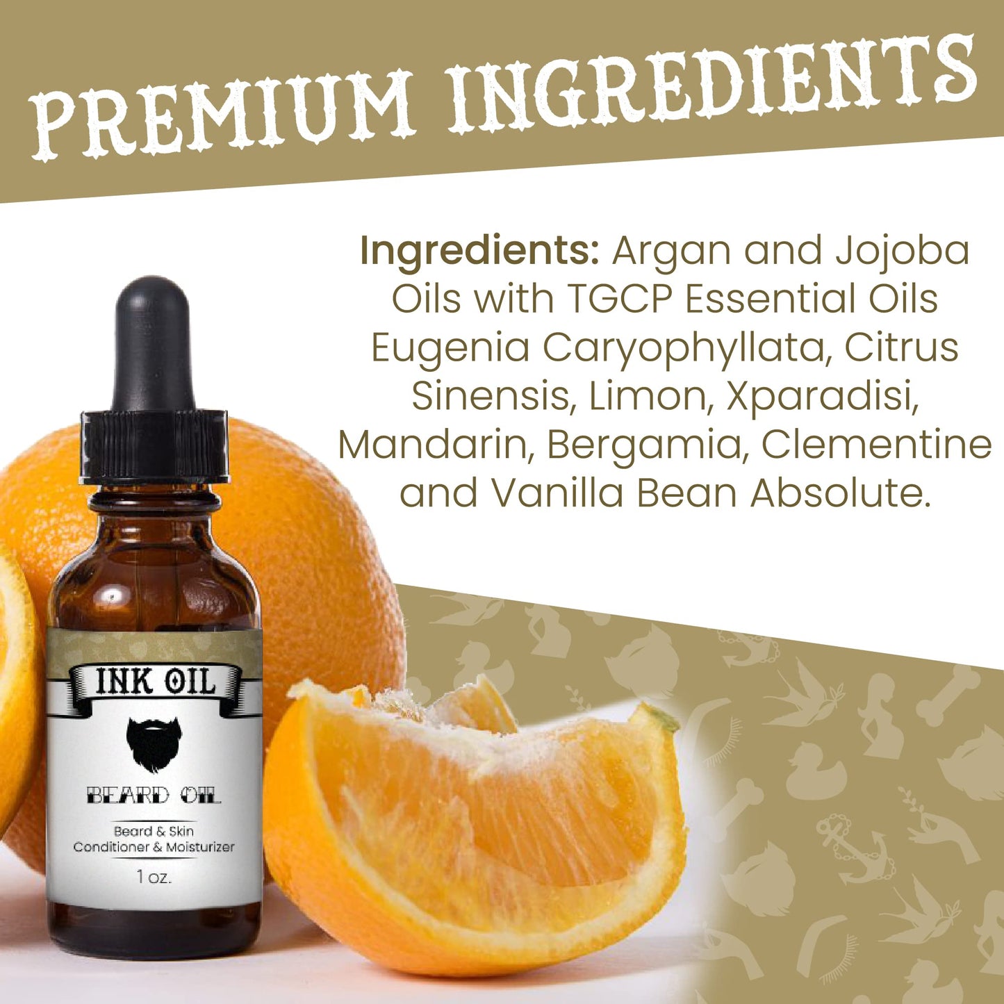 Ink Oil Beard Oil Premium Blend of Organic Oils | Natural Beard Oil for Men Growth | Natural Ingredients for Soothing Beard | Daily Use Moisturizing & Conditioning Oil for Men | Subtle Scent | 1 Oz