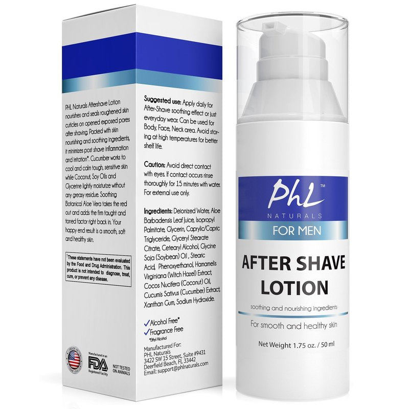 PHL Naturals Unscented Aftershave for Men – Fragrance-Free, Alcohol-Free After Shave Lotion for Sensitive Skin – Soothes, Prevents Razor Burn, Moisturizes – 1.75 oz