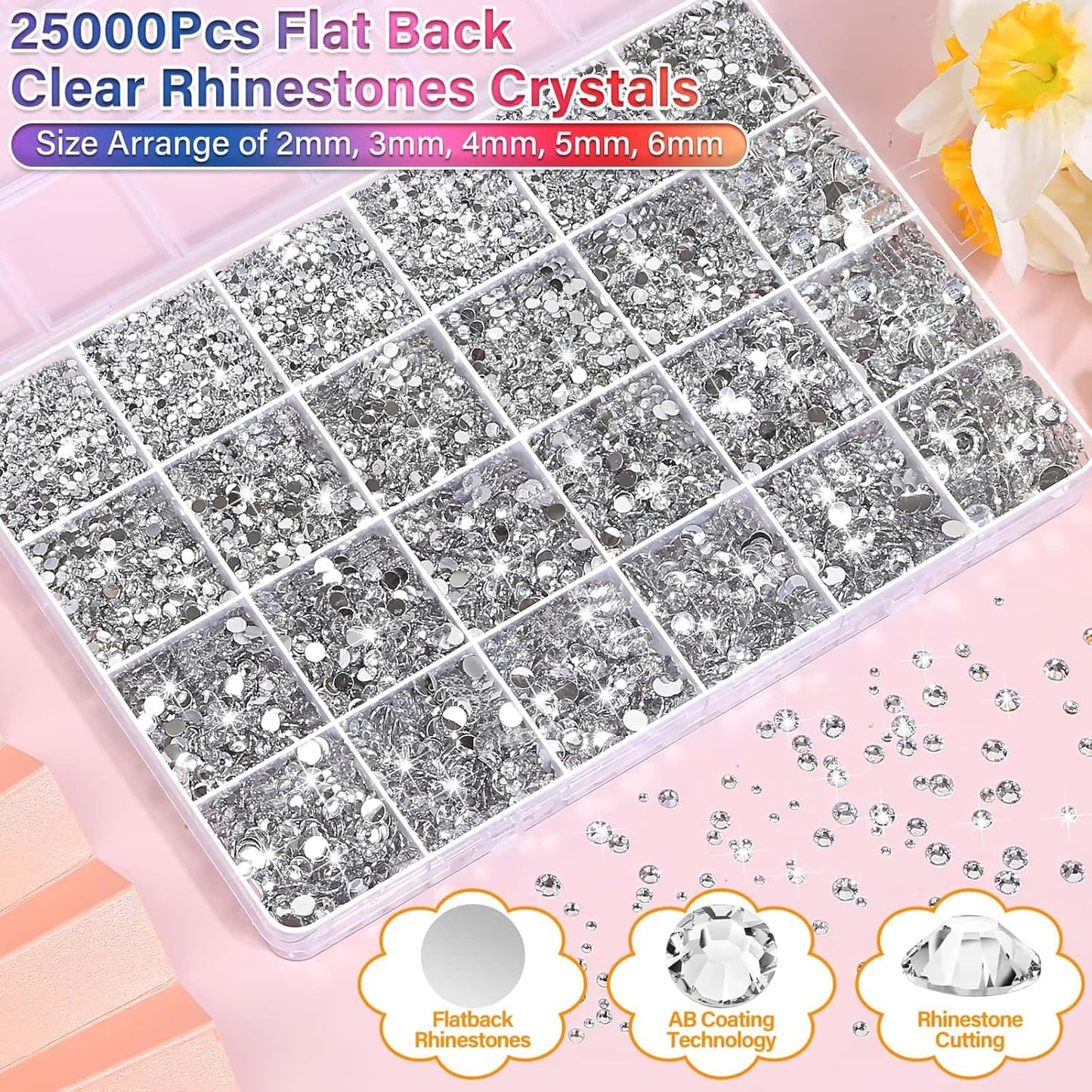 Resin Rhinestones 40000 Pcs - Rainbow Flat Back Gems with B7000 Glue for DIY Crafts | Perfect for Graduation Caps, Clothes, Tumblers, Shoes, Nails