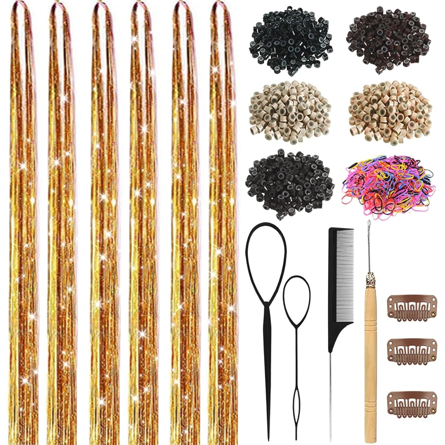 Hair Tinsel Kit - 18 Colors Holographic Hair Extensions | Heat Resistant Fairy Tinsel for Festivals & Parties