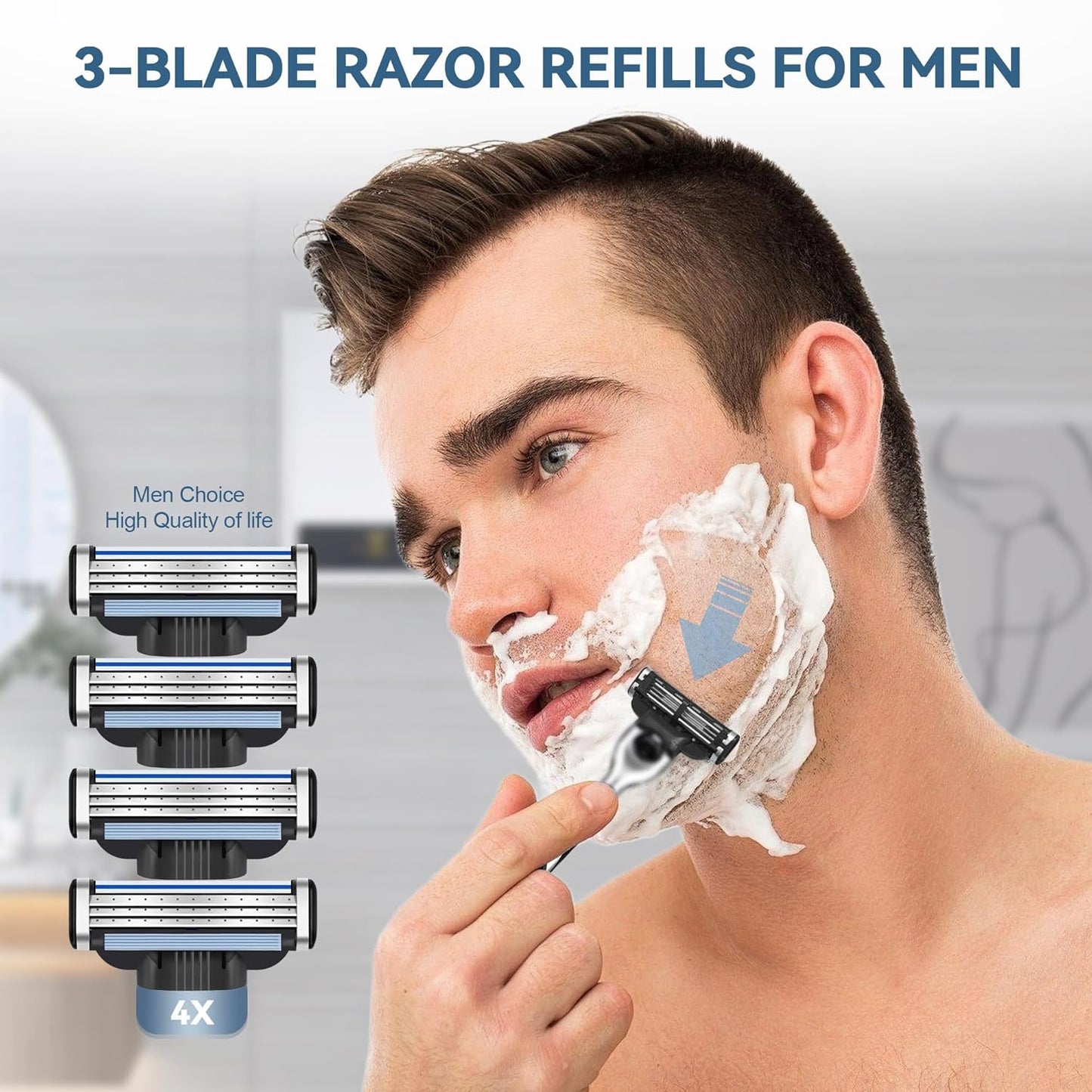 Razor Refills for Men - 24 Count 3-Blade Shaving Blades with Dual Lubrication | Compatible with Mach3 Handles