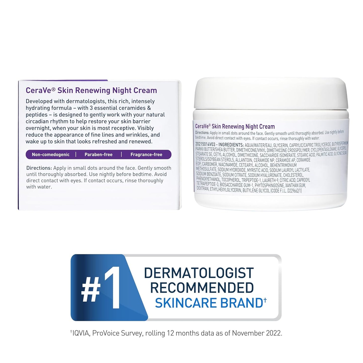CeraVe Skin Renewing Night Cream - Peptide Complex & Hyaluronic Acid Moisturizer | 1.7 Oz