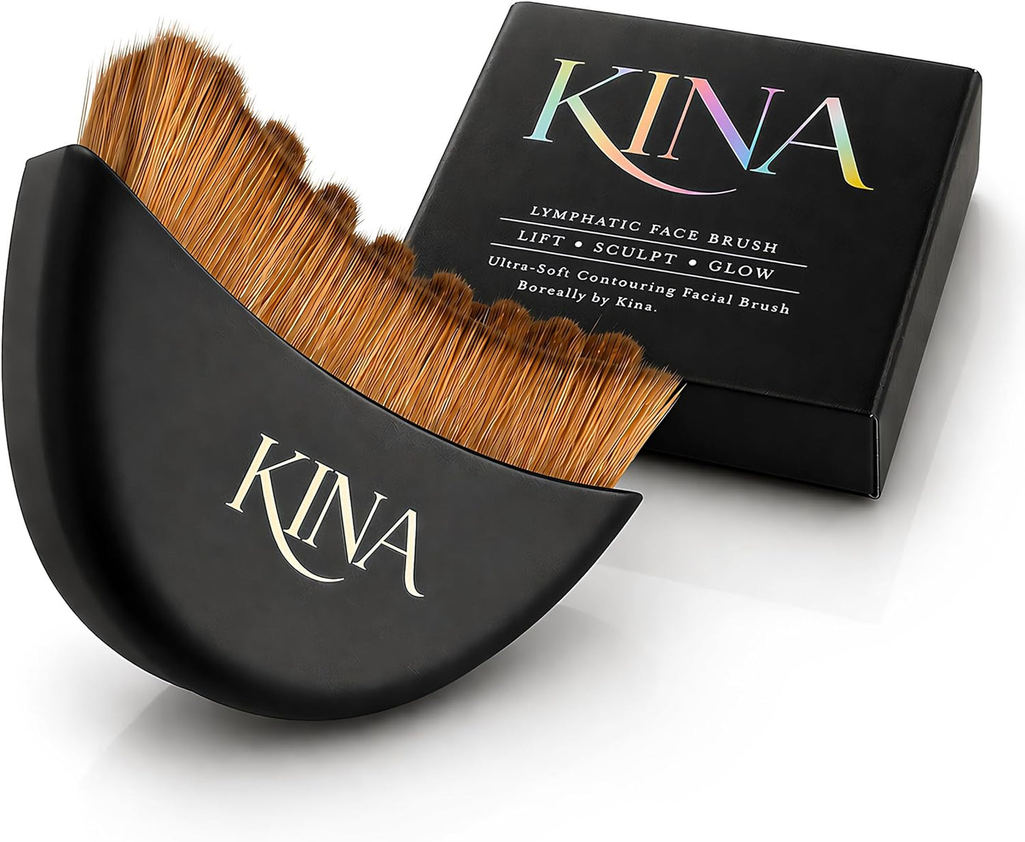 Kina Lymphatic Drainage Face Brush - Gua Sha Tool for Puffiness & Contouring | Ultra-Soft Bristles, Wooden Handle | Detox & Sculpt (Black)