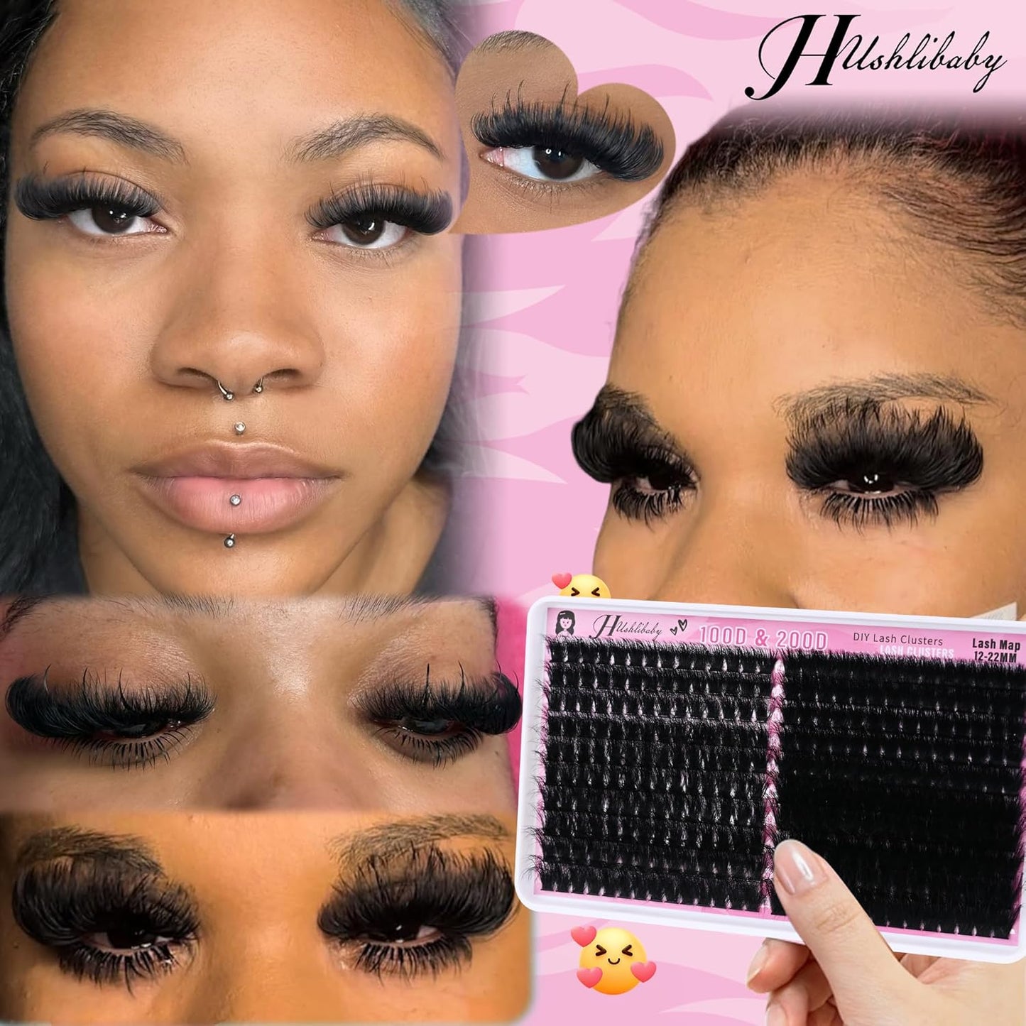 Lash Clusters - 100D & 200D Mega Thick Wispy Volume Lashes | 12-22mm, 280 Pcs Plant Fiber DIY Eyelash Extensions