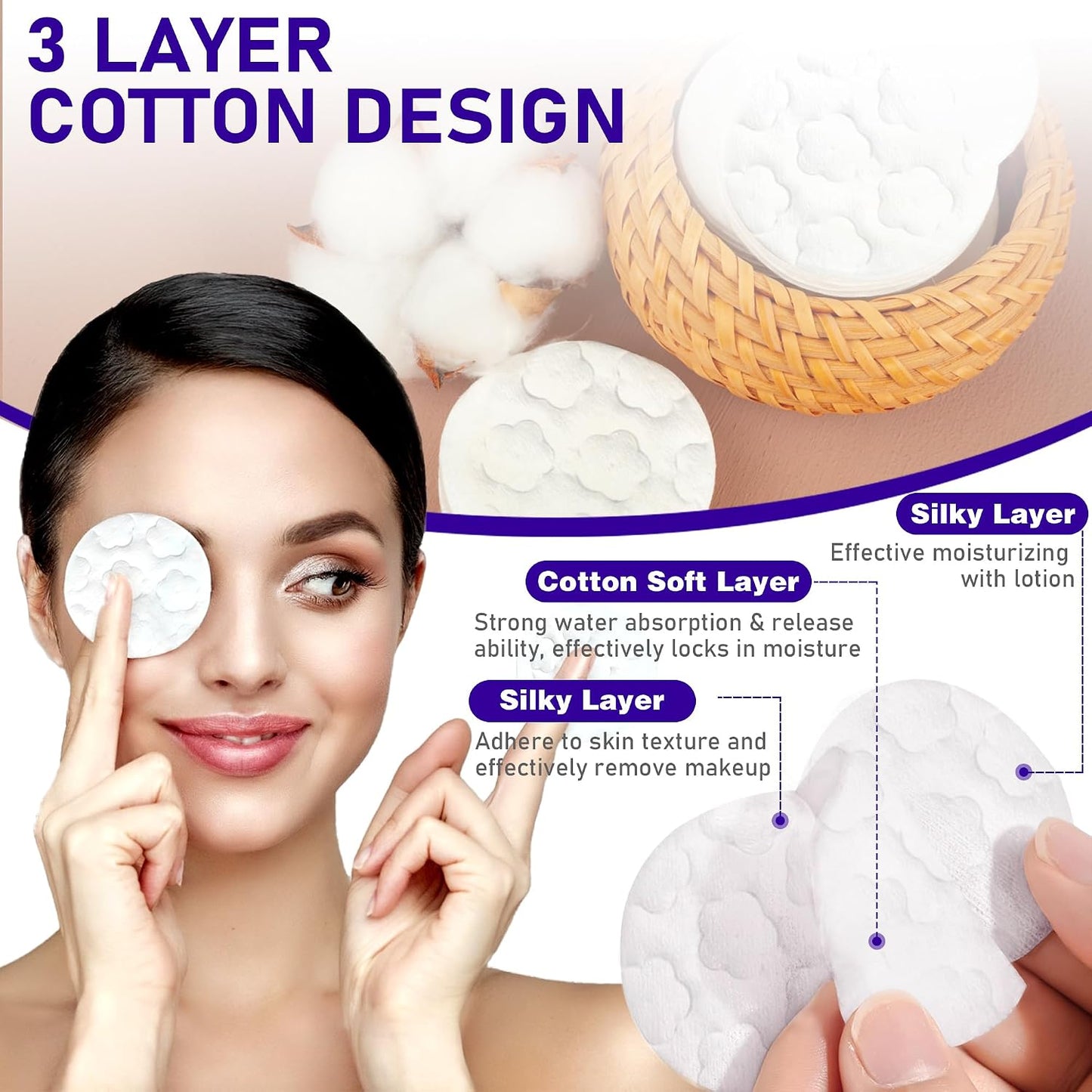 Premium Cotton Pads - Organic Round Makeup Remover Pads | Lint-Free, 300 Count