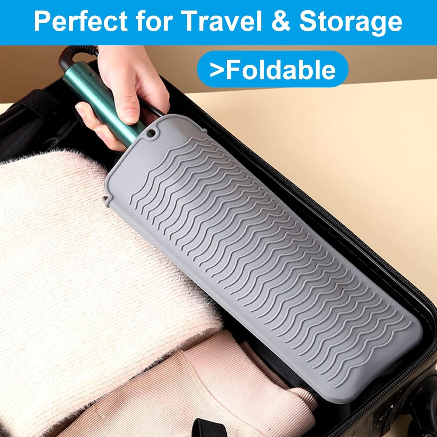 Silicone Heat Resistant Mat for Hair Tools - Curling Iron & Flat Iron Pad | Portable Travel Pouch, Grey