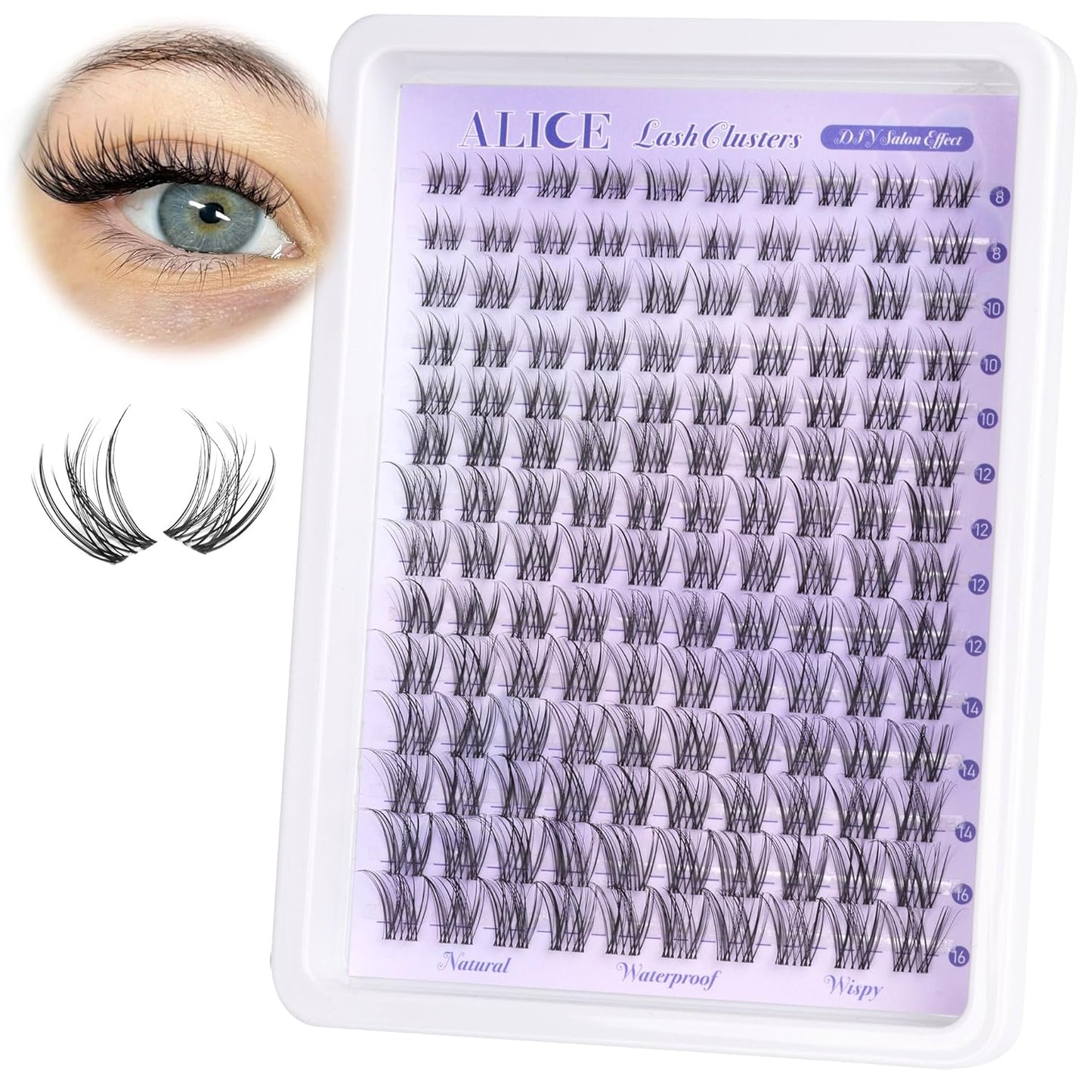 Natural Lash Clusters - Wispy Eyelash Extensions 168pcs | 8-16mm C-Curl, Soft Thin Band for a Natural Look