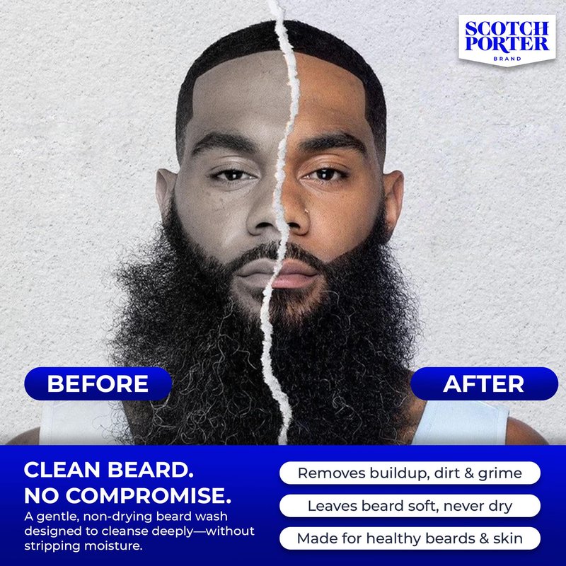 Scotch Porter Moisturizing Beard Wash – Cleanse, Refresh, Hydrate & Soften Coarse, Dry Facial Hair while Protecting Skin for a Fuller-Looking Beard – Original Scent, 8 oz. Bottle