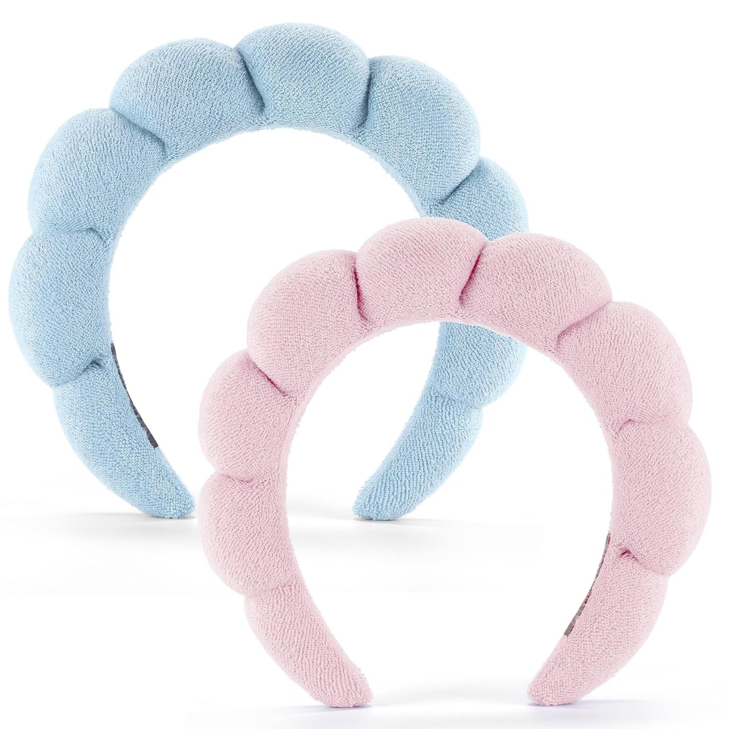 Spa Headbands for Face Washing | Soft Cotton Terry Cloth Set of 2 - Pink & Blue