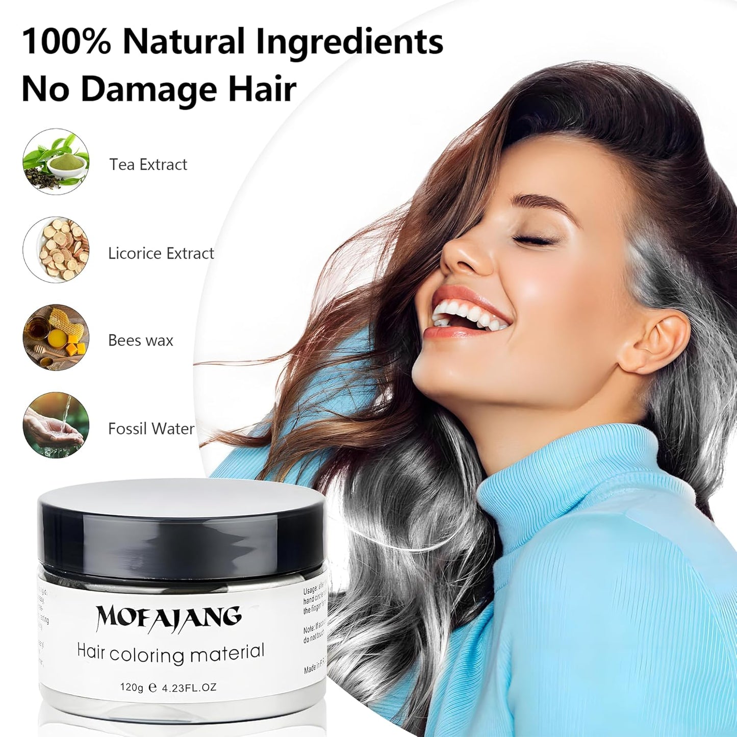 White Hair Color Wax - 4.23 oz Natural Hair Styling Pomade for Cosplay & Parties | Ash Color