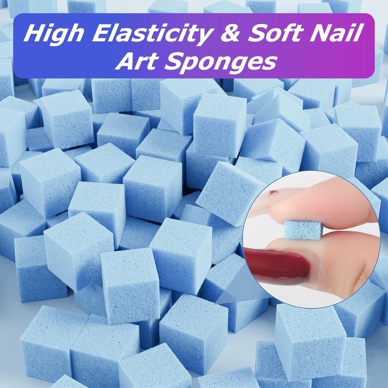 Soft Nail Sponges - 150PCS Reusable Nail Art Sponges with Grabbing Pen & Brush | Blue