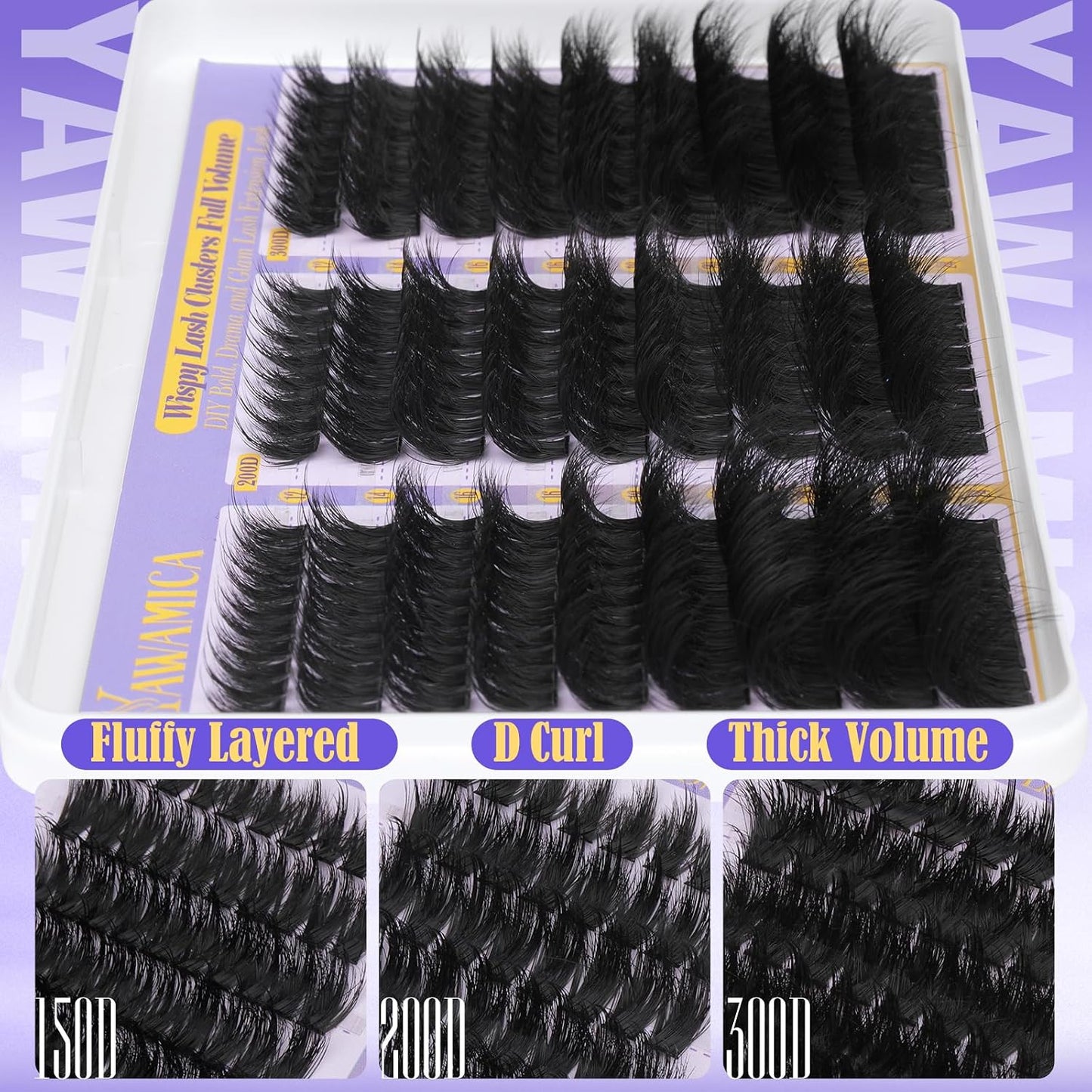 Fluffy Lash Clusters - 150D/200D/300D Thick Volume Eyelash Extensions | 12-25mm D Curl Wispy Individual Lashes for DIY Glam Look