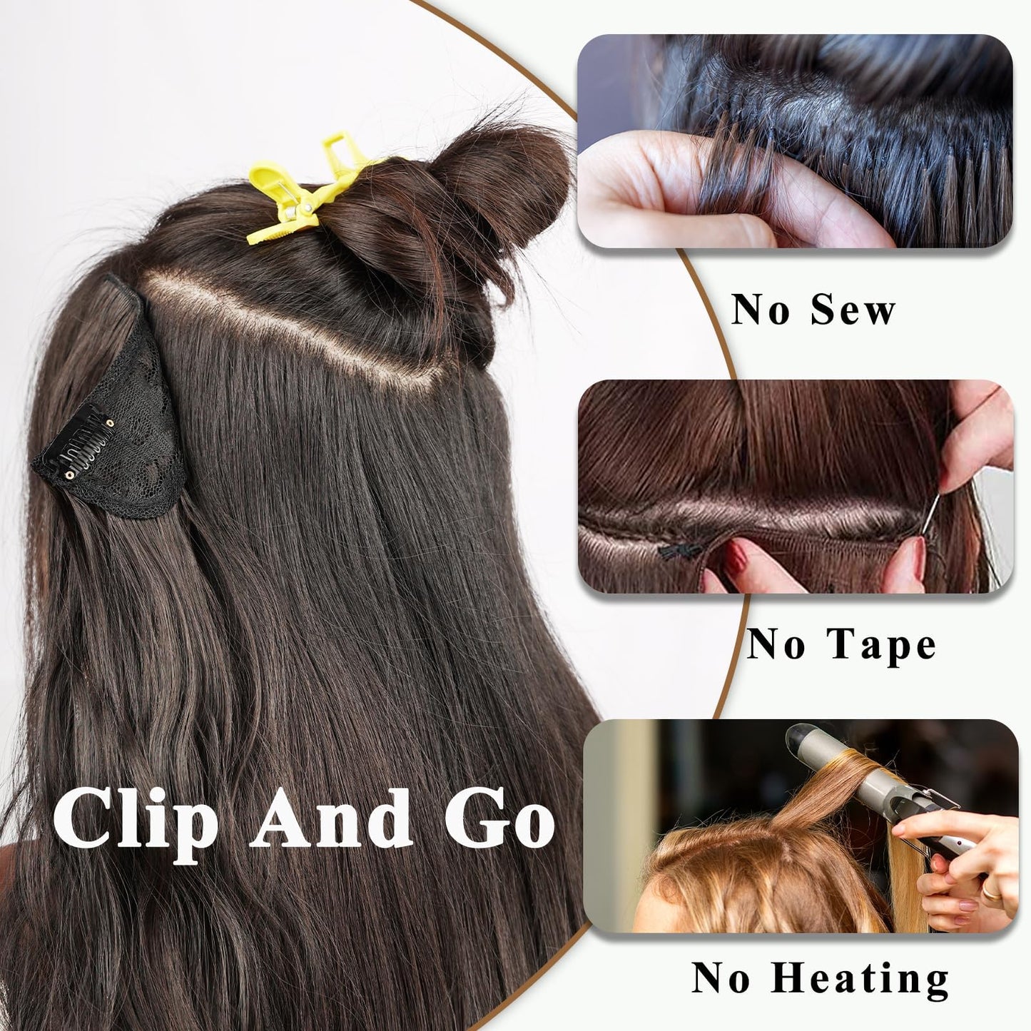 20” Brown Clip in Hair Extensions Long Wavy Synthetic Extensions for Women