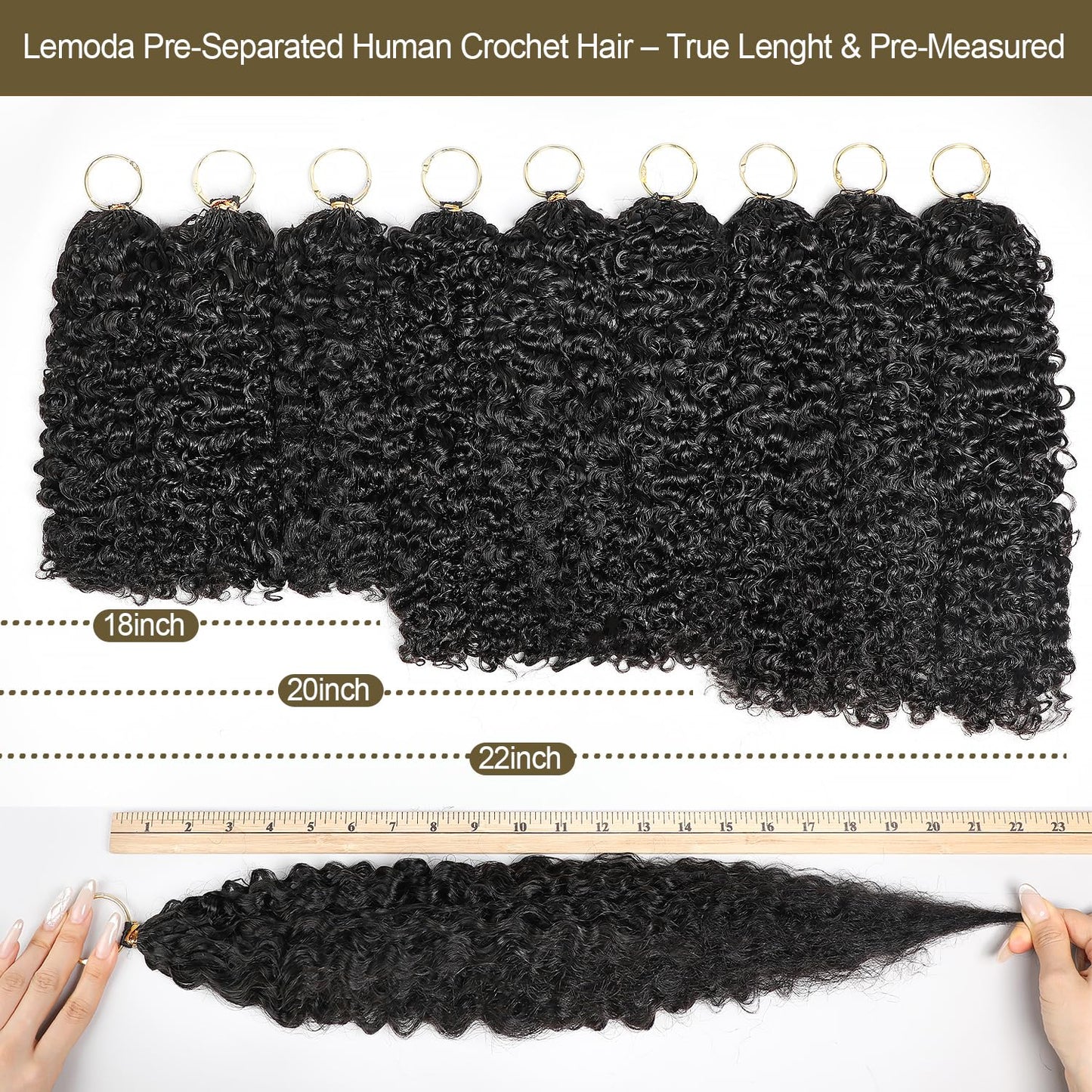 Lemoda Crochet Human Hair Extensions 18 inch 60g 45 Strands Knotless Pre-Separated Feathered Human Crochet Hair Pre Looped LightWeight Reusable Natural Color