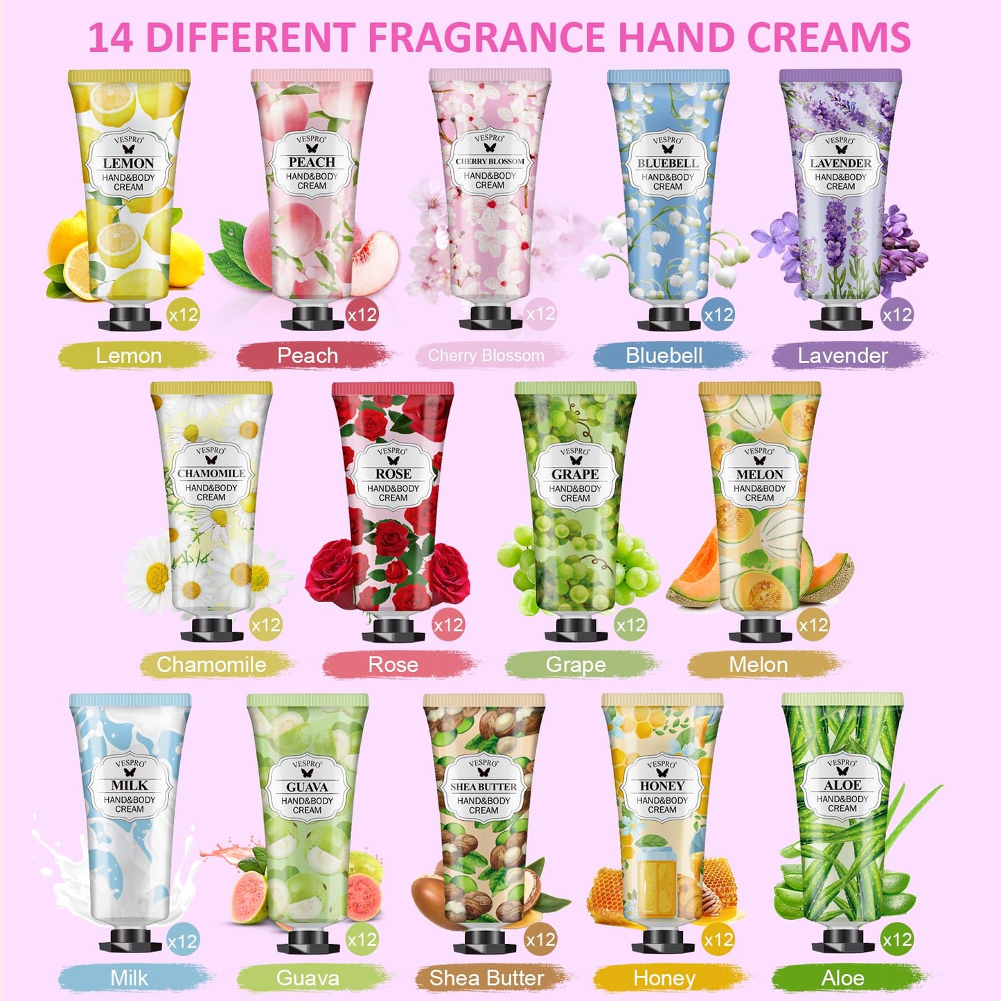 VESPRO 168 Pack Hand Cream Set for Women, Hand Lotion for Wedding Favors, Bridesmaid Gifts, Thank You Gifts, Birthday Gifts, Party Favors, Hand Lotion Travel Size for Dry Cracked Hands