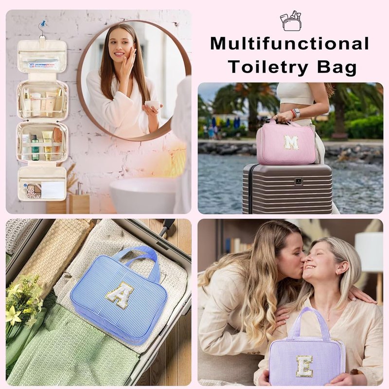 Travel Hanging Toiletry Bag - Personalized Initial Pouch for Women | Cruise Essentials, Purple M