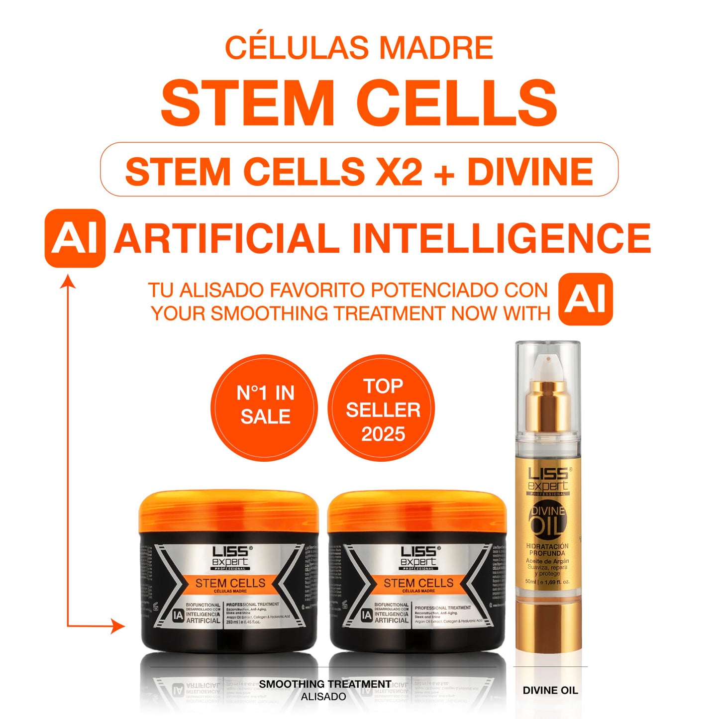 Liss Expert Hair Treatment Set, Stem Cells Express and Divine Oil 1.69 oz, Organic Smoothing Treatment (500 ml)