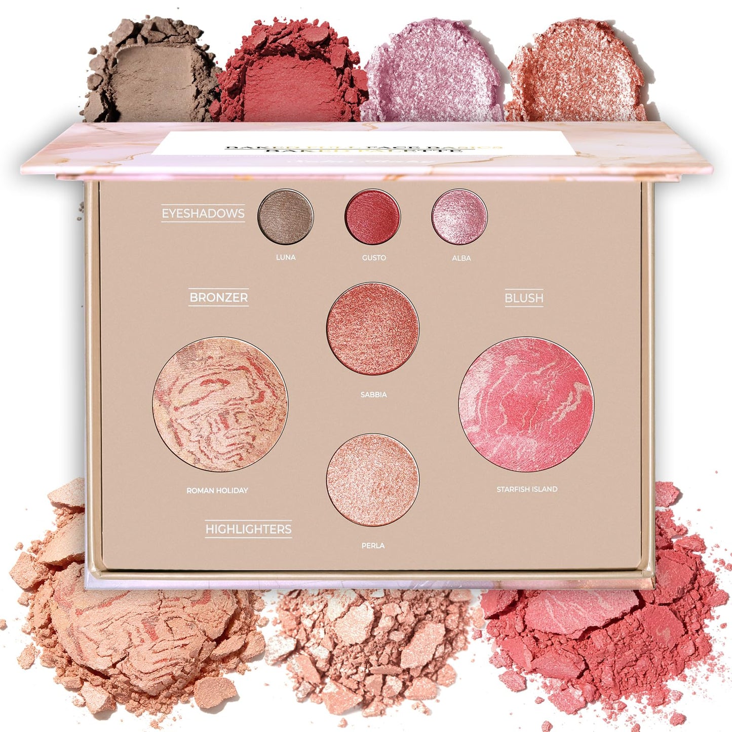 All-in-One Baked Makeup Palette with 3 Eyeshadows, 2 Highlighters, 1 Blush & 1 Bronzer - Highly Pigmented, Silky Smooth, Easy to Blend Full Face Make Up Pallet, Travel-Friendly Makeup Kit (02)